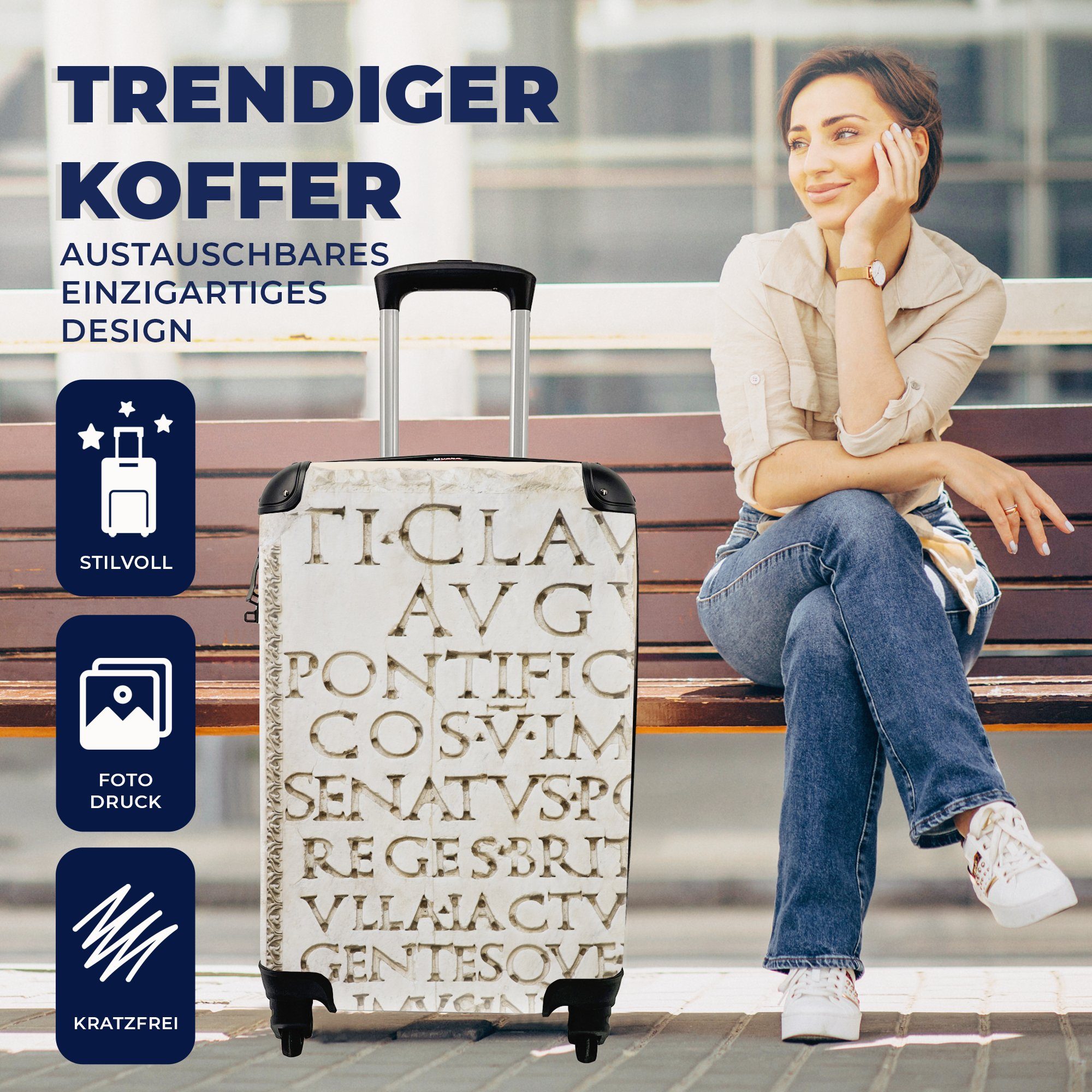 MuchoWow Handgepäckkoffer Koffer Handgepäck Fotokoffer Trolley Kinderkoffer Extra Leicht Zitate, 4 Rollen, Trolley Reisekoffer, Passend in 55x40x23 cm und 55x40x20 cm, Koffer Hartschalenkoffer