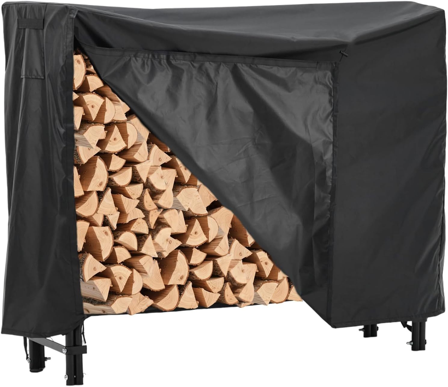 GarveeMore Kaminholzregal aus Metal mit Wasserdichten Abdeckung für Garten Terrasse Außen, Kaminholzsablage Wetterfest & gut belüftet, einfacher Aufbau