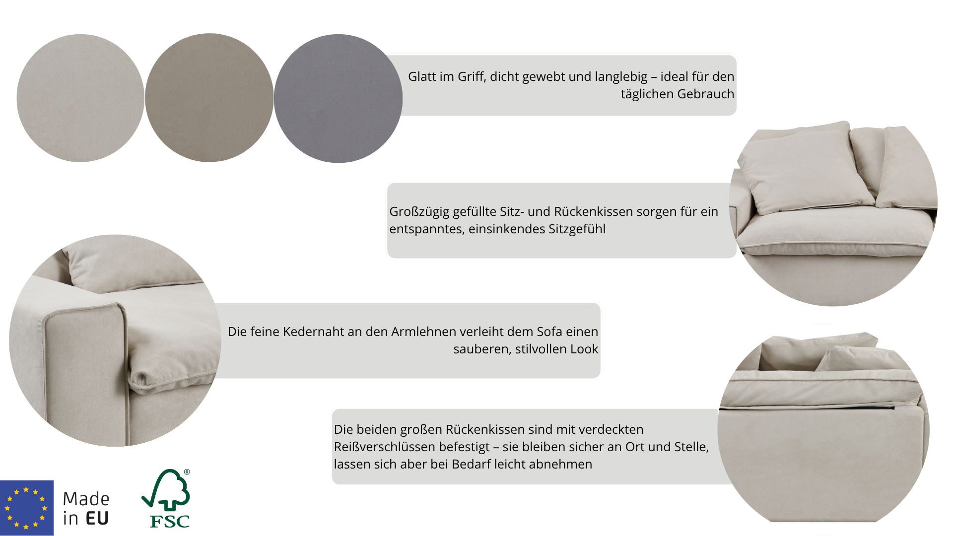 OTTO home Big-Sofa Venslev, Lounge-Sofa, mit extra tiefer Sitzfläche und losen Kissen