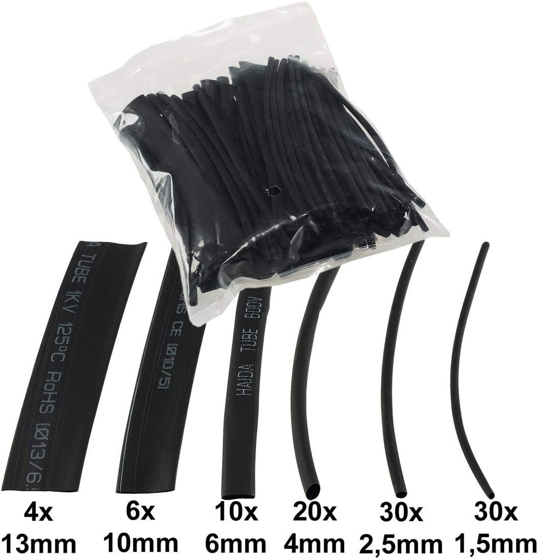 ChiliTec Geflechtschlauch Schrumpfschlauch-Sortiment, 100-teilig in Sortimentstüte, schwarz