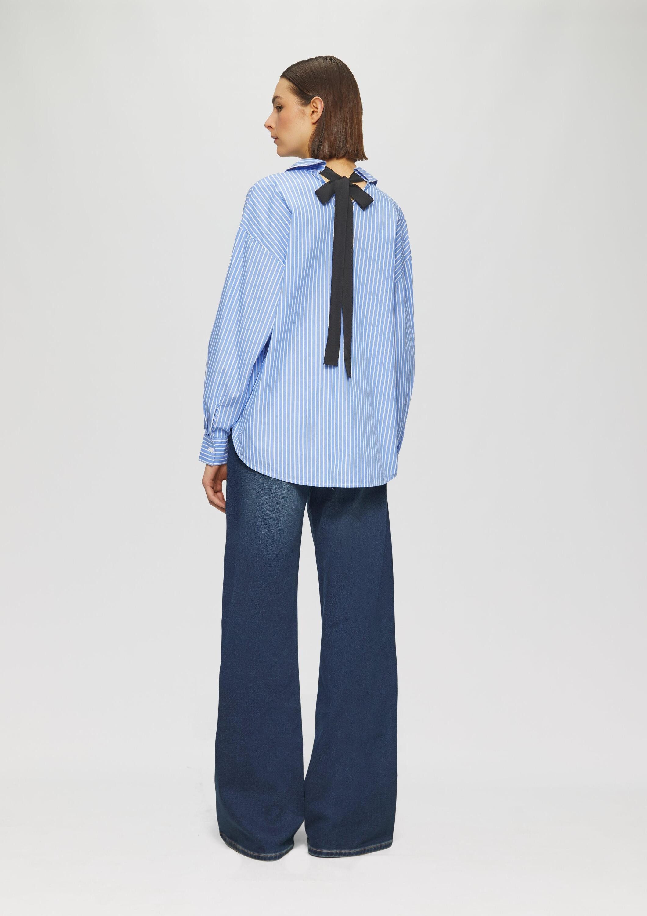 s.Oliver Langarmbluse Bluse Gestreifte Popeline-Bluse im Relaxed Fit mit Schleifen-Detail