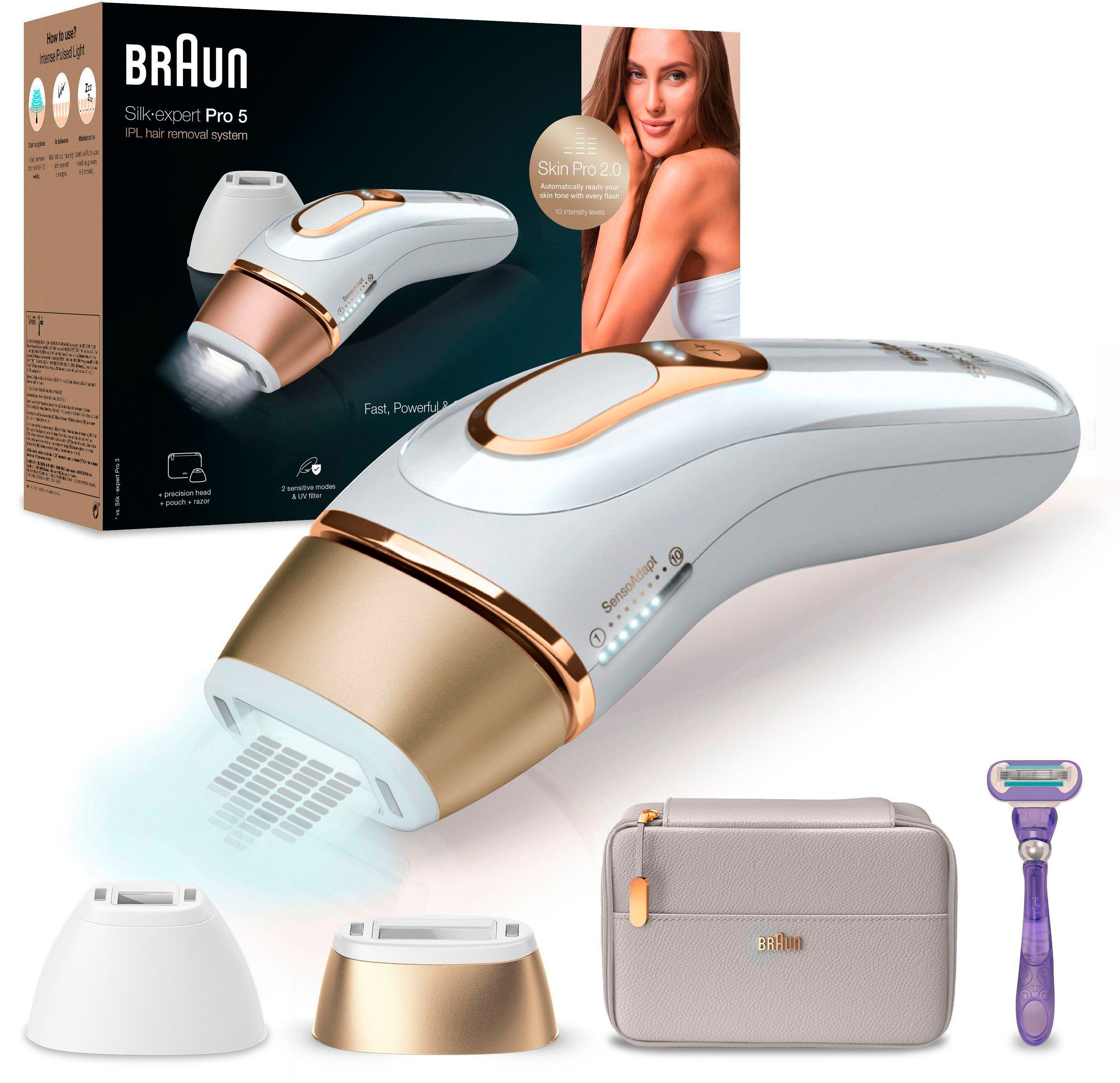 Braun IPL-Haarentferner Silk-Expert Pro 5 PL5157 IPL, 400.000 Lichtimpulse, Skin Pro 2.0 Sensor