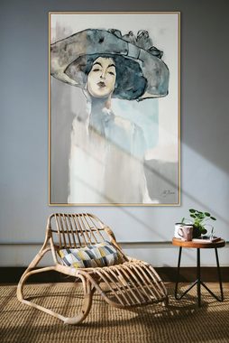 YS-Art Gemälde Bridget, Abstrakte Frau mit Hut Leinwandbild mit Rahmen