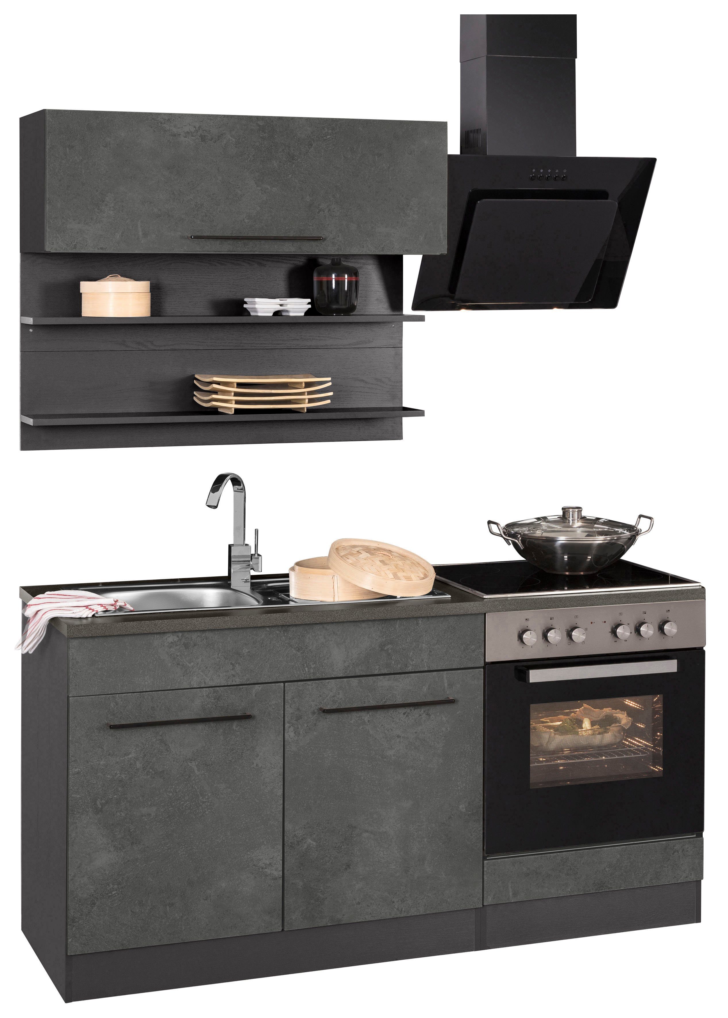 KOCHSTATION Küchenzeile KS-Tulsa, mit E-Geräten, Breite 160 cm, schwarze Metallgriffe