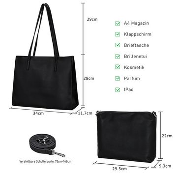 TAN.TOMI Shopper Damen Handtasche Klassisch Schultertasche Damen Tragetasche Groß (2-tlg), Groß Damen Handtasche, ​Geschenke für Frauen in schlichter Optik