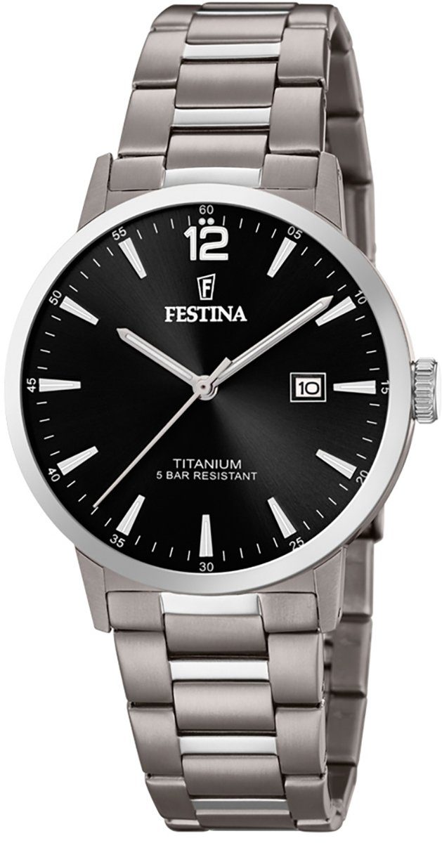 Festina Quarzuhr Festina Analog Herren Uhr F20435/3 Titan, rund, Datum silber, Armbanduhr Titanarmband Herren