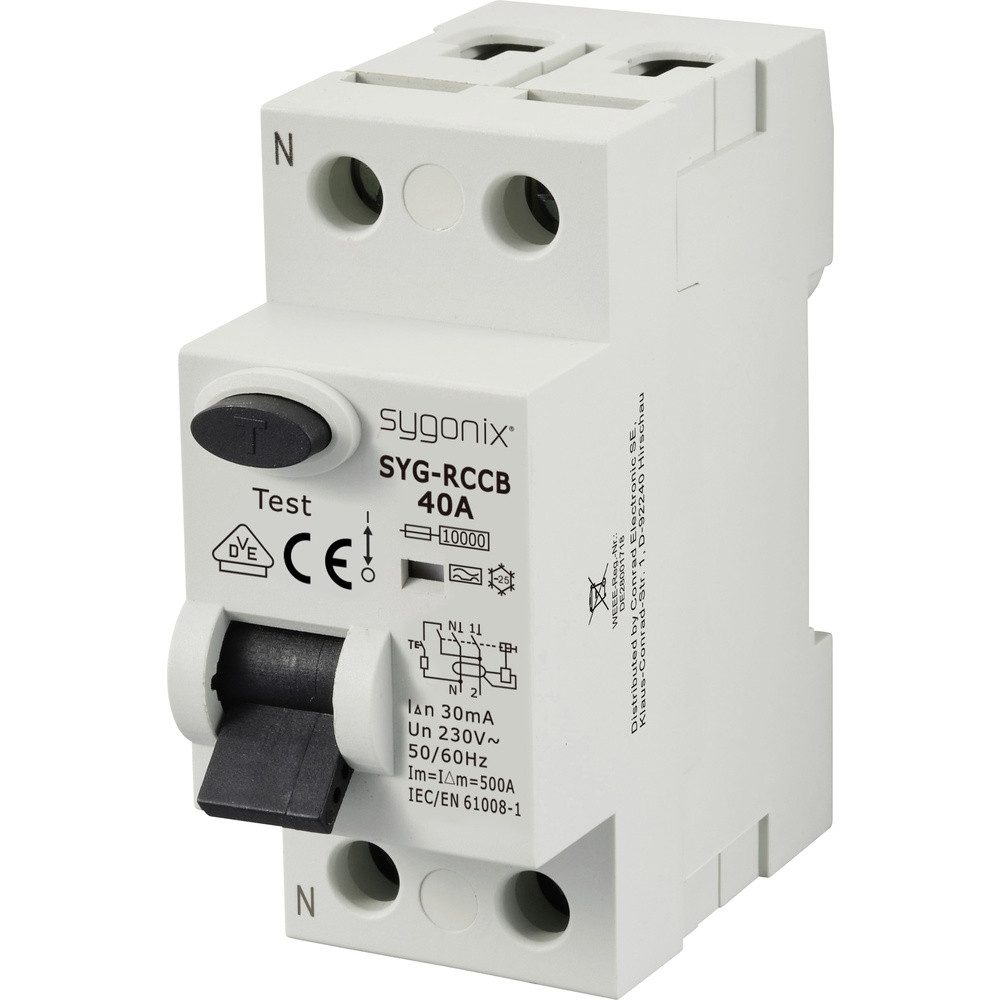 Sicherheitsrelais Sygonix SY-6438016 SYG-RCCB 1P+N/A40/10kA/30mA Fehlerstrom-Schutzschal