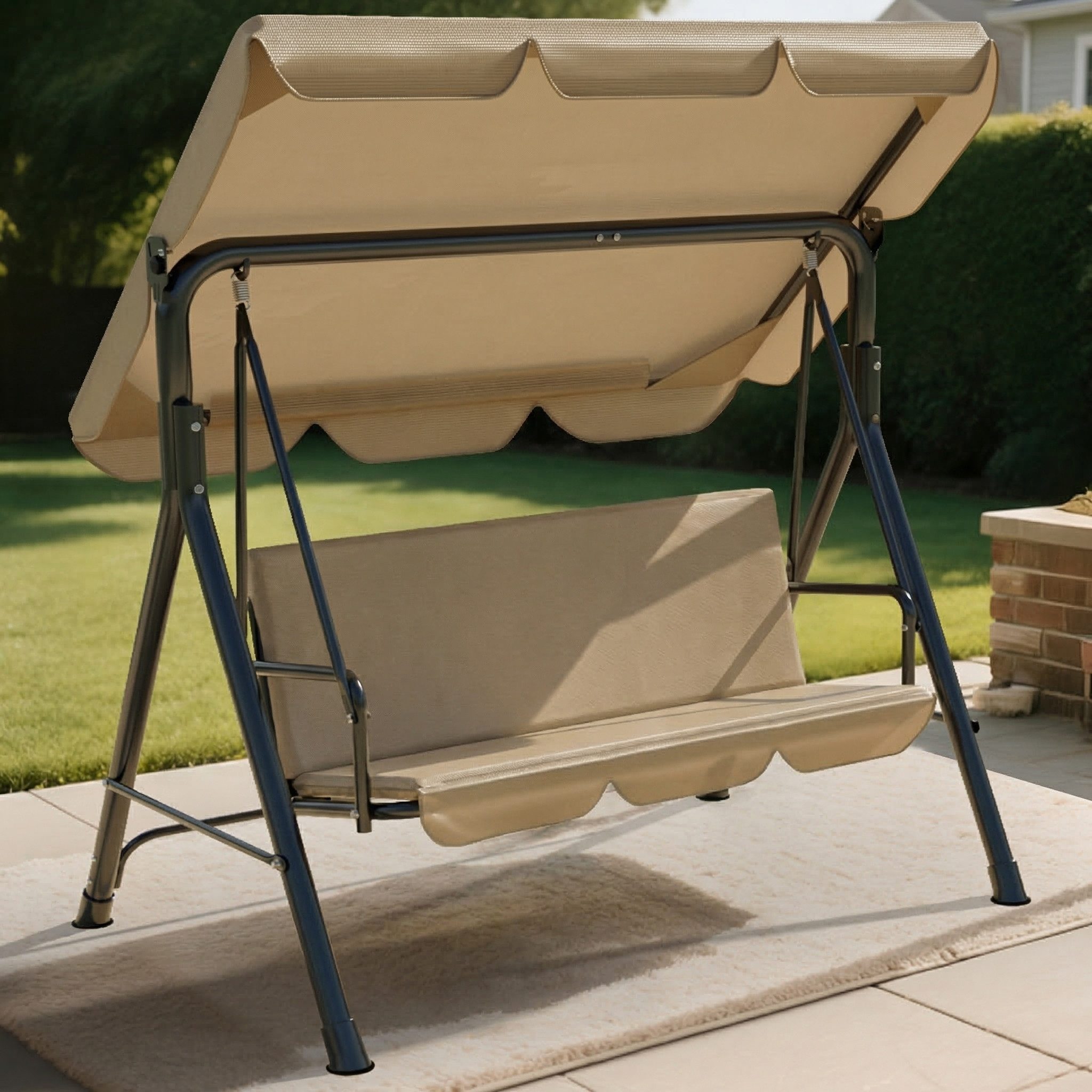 Huracan Hollywoodschaukel Schaukelbank mit Verstellbarem Sonnendach, 3-Sitzer, Klassiker-175.5*110*152cm, bis 200 kg Tragfähigkeit, Ideal für Garten & Balkon