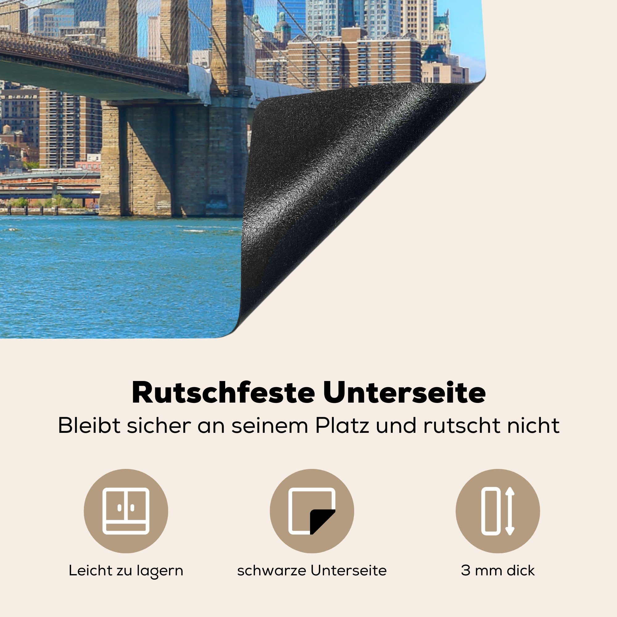 küche, die Brooklyn Himmel, Herdblende-/Abdeckplatte tlg), Ceranfeldabdeckung Schutz blauem für 81x52 Bridge MuchoWow Vinyl, Amerika Induktionskochfeld in unter cm, (1