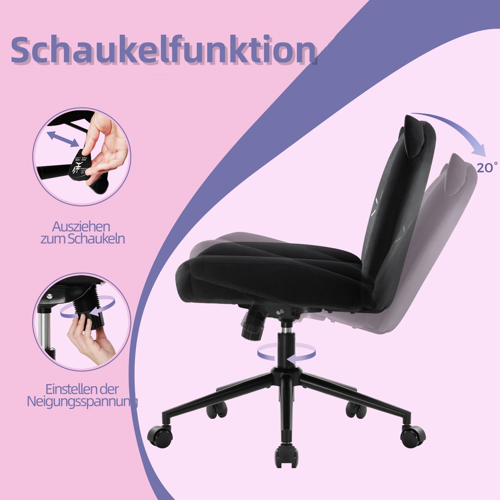 Intimate WM Heart Bürostuhl ohne Armlehne, Ergonomisch Schreibtischstuhl mit Rollen, Höhenverstellbar Schminktisch Stuhl mit Mittlerer Rückenlehne – Bild 3 von 5