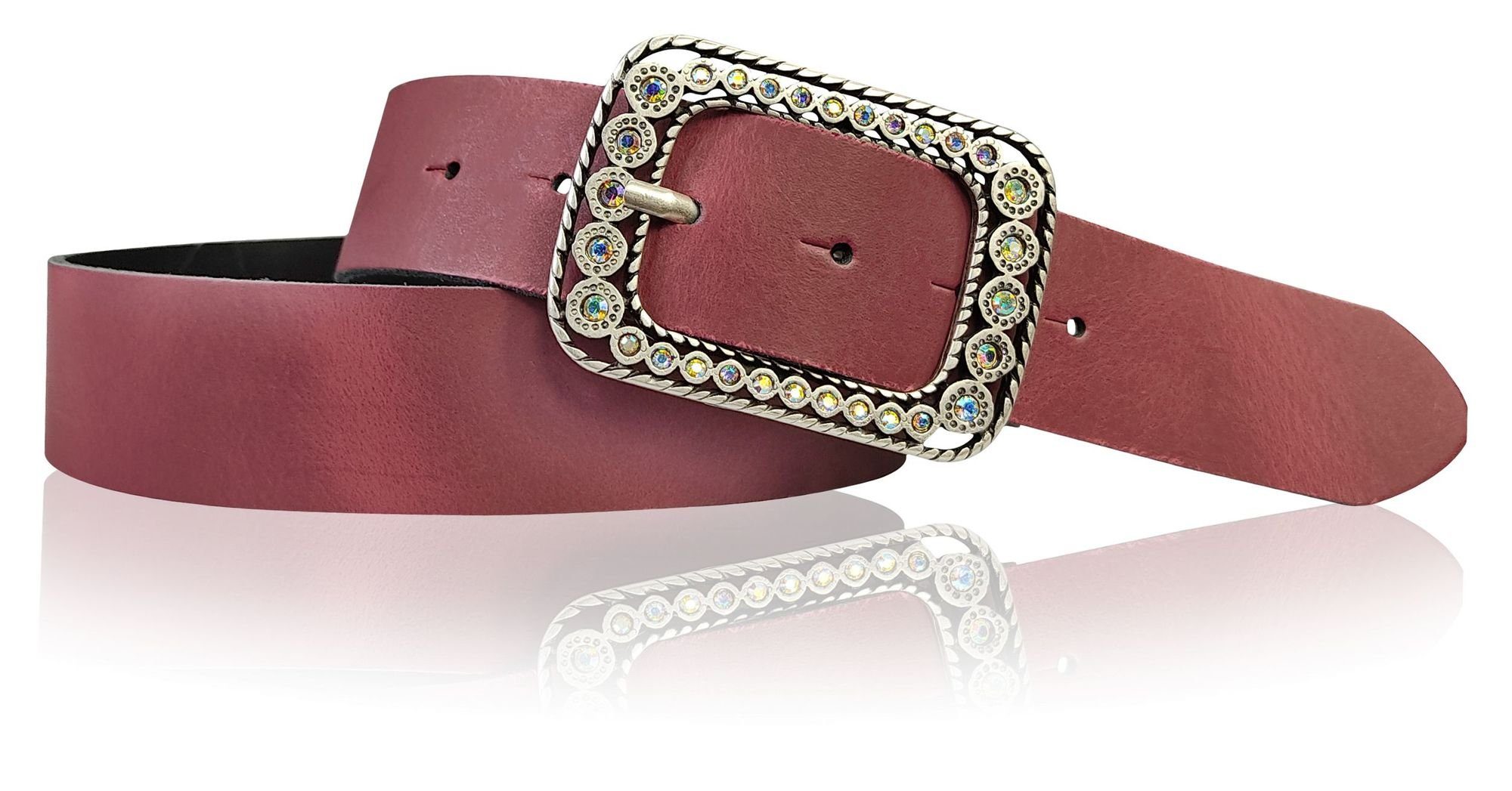 FRONHOFER Hüftgürtel 18793 FRONHOFER Damengürtel 4 cm, silberne Strass Schnalle Bordeaux | Hüftgürtel