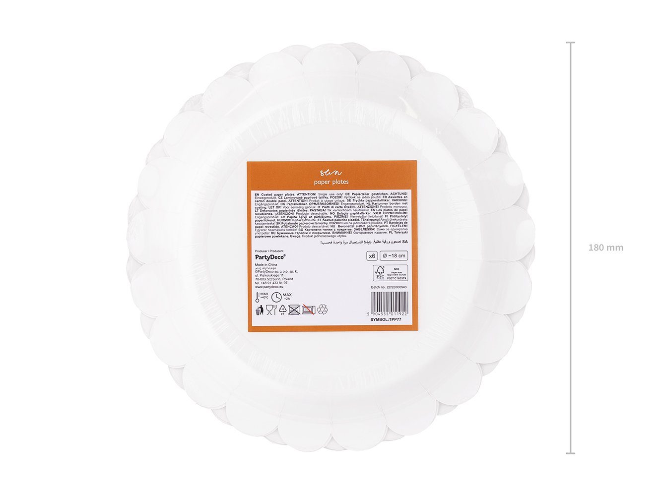 partydeco Pappteller, Pappteller Sonne 18cm weiß gelb 6er Set