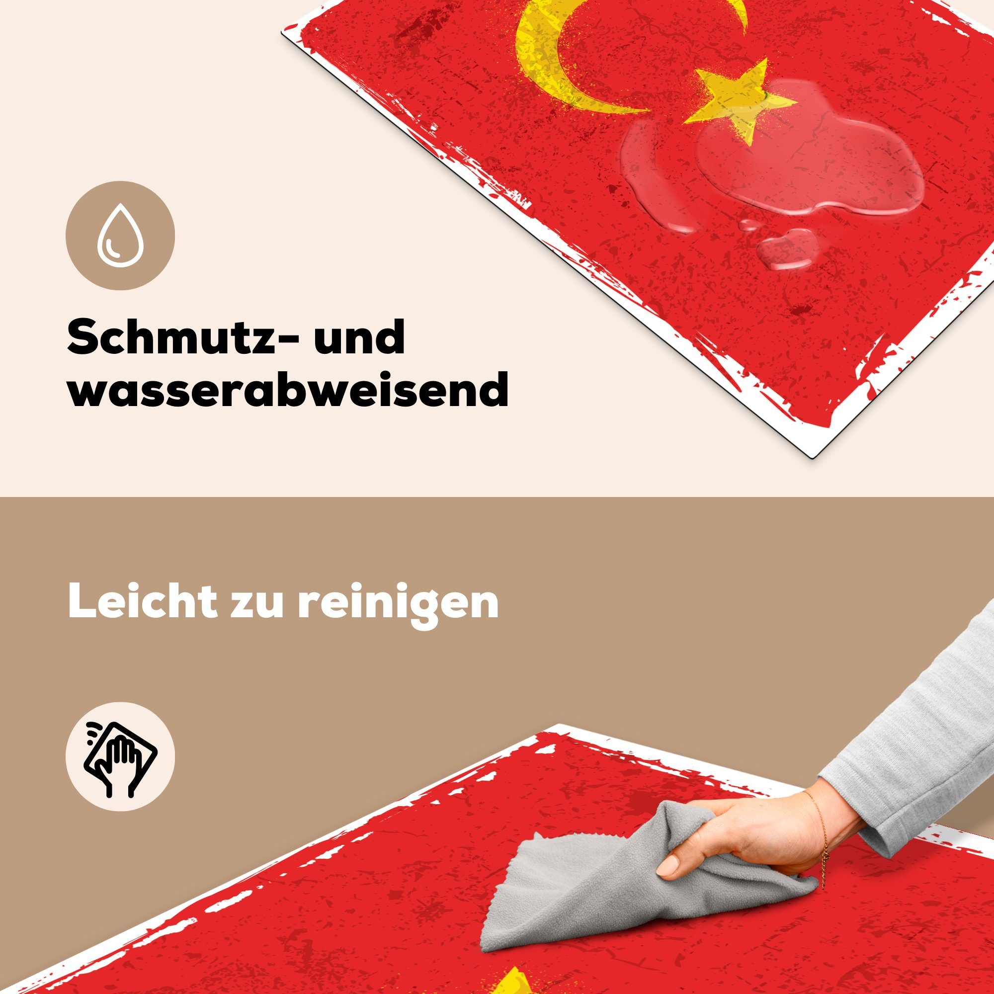 MuchoWow Herdblende-/Abdeckplatte Illustration der die Vinyl, Türkei Ceranfeldabdeckung küche, cm, als Schutz (1 Flagge Straßenkunst, Induktionskochfeld tlg), der für 81x52