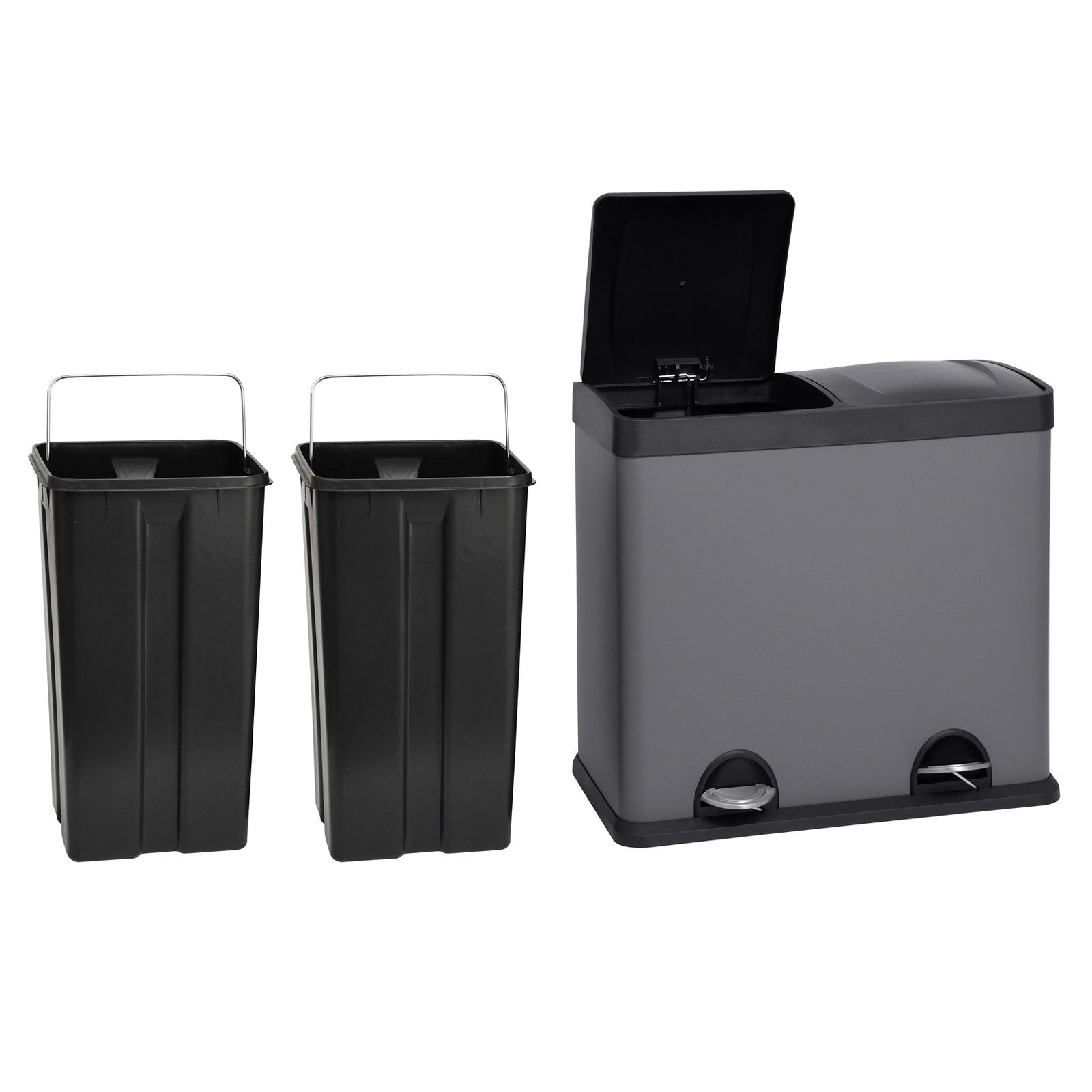 SVITA Mülltrennsystem T2x24, Abfalleimer, Tret-Pedale, Edelstahl, Mülleimer, Mülltrennung