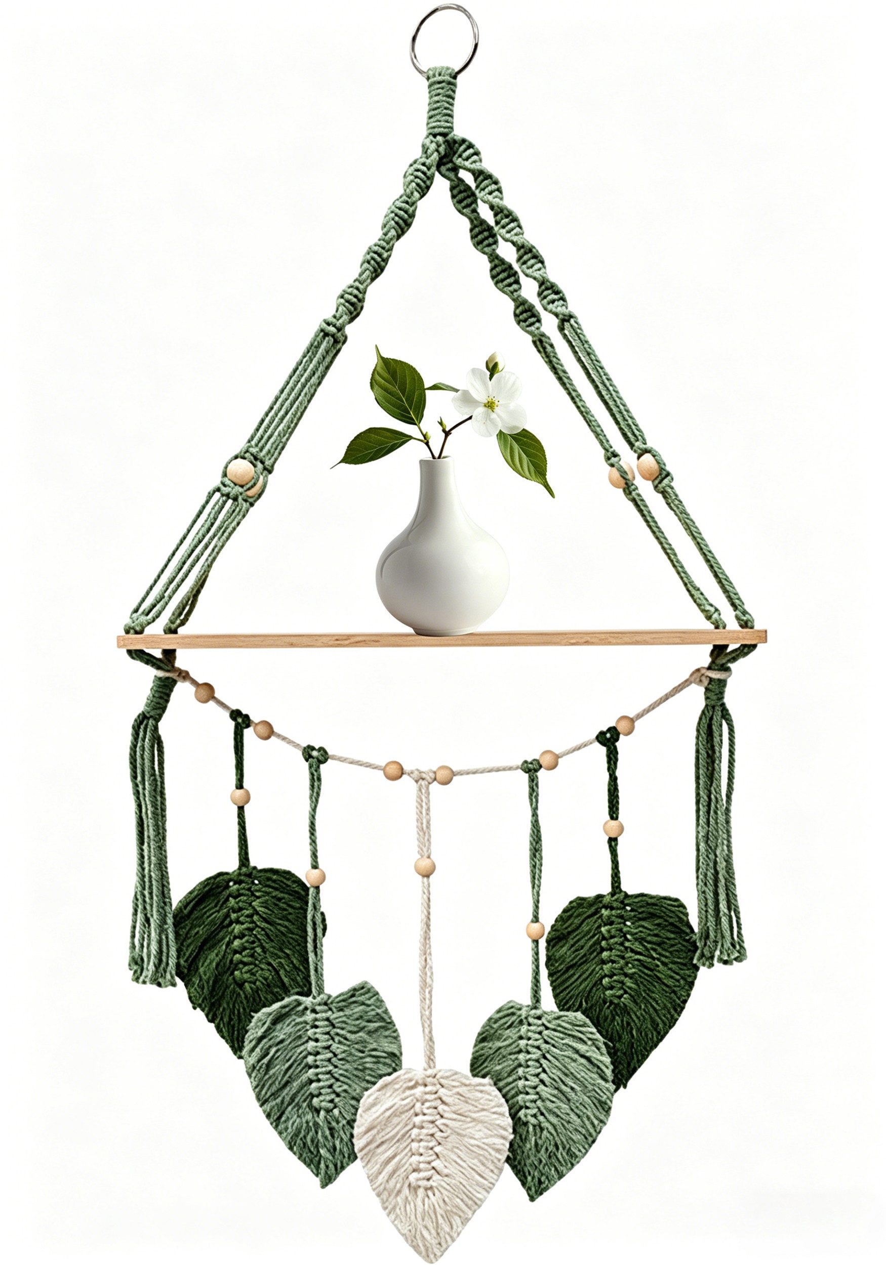 Mutig Wanddekoobjekt Makramee Holz Wandregal,Boho Hängeregal Wand Deko,Pflanzenregal (Hängeregal mit Baumwollseil für Boho Deko ( 40x90cm) , Wandregal Holz Regal für Kinderzimmer Wohnzimmer Balkon Schlafzimmer), Makramee-Schweberegal handgefertigt für Bad