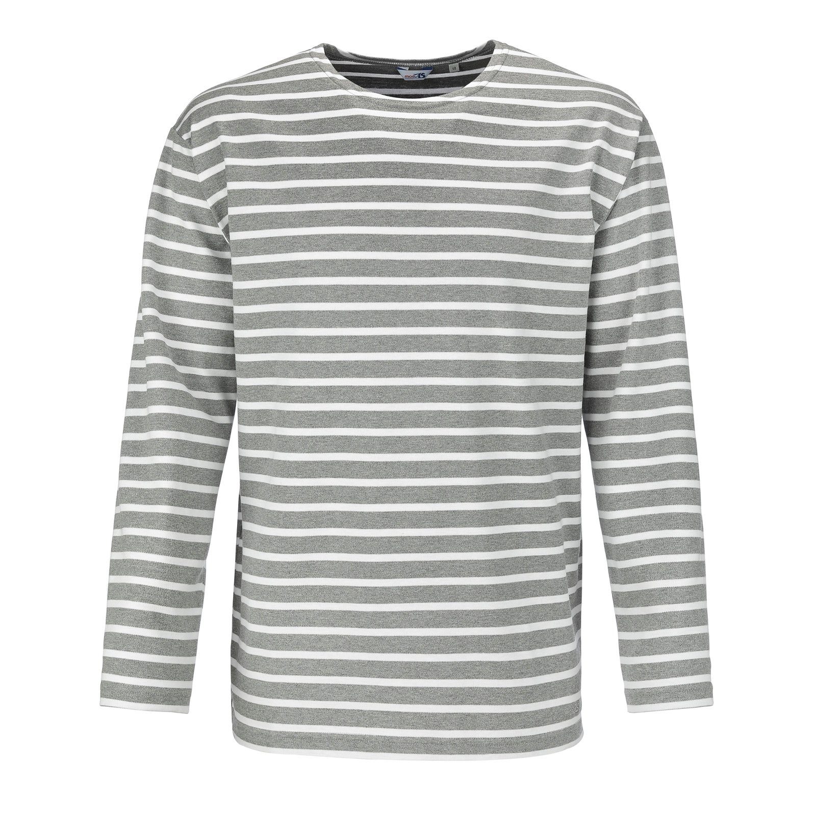 modAS Langarmshirt Herren Shirt Bretonisches Streifenshirt Maritim Langarm aus Baumwolle (91) grau-melange / weiß