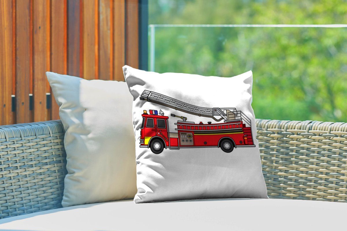Dekokissen Feuerwehrautos Outdoor Dekokissen, eines für Illustration Kissenbezüge, Kissenhülle, MuchoWow Kinder, Dekokissenbezug,