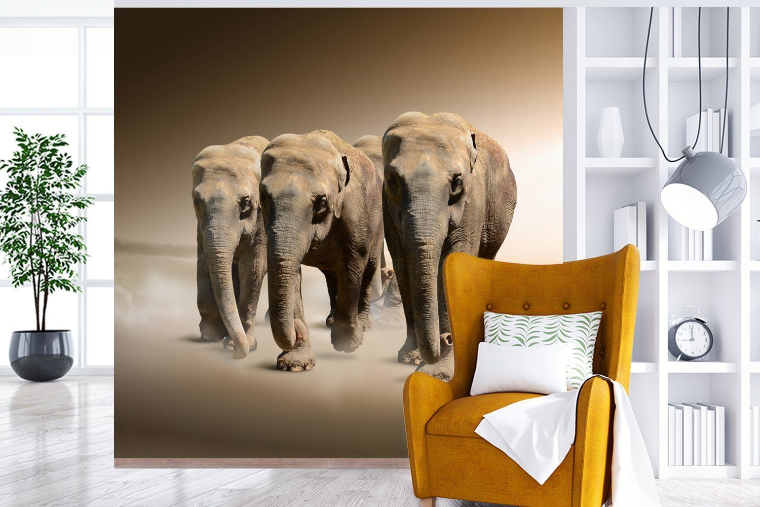 MuchoWow Fototapete Elefant - Nebel Matt, Schlafzimmer, Tapete (5 bedruckt, Wandtapete für - Wohnzimmer St), Vinyl oder Landschaft