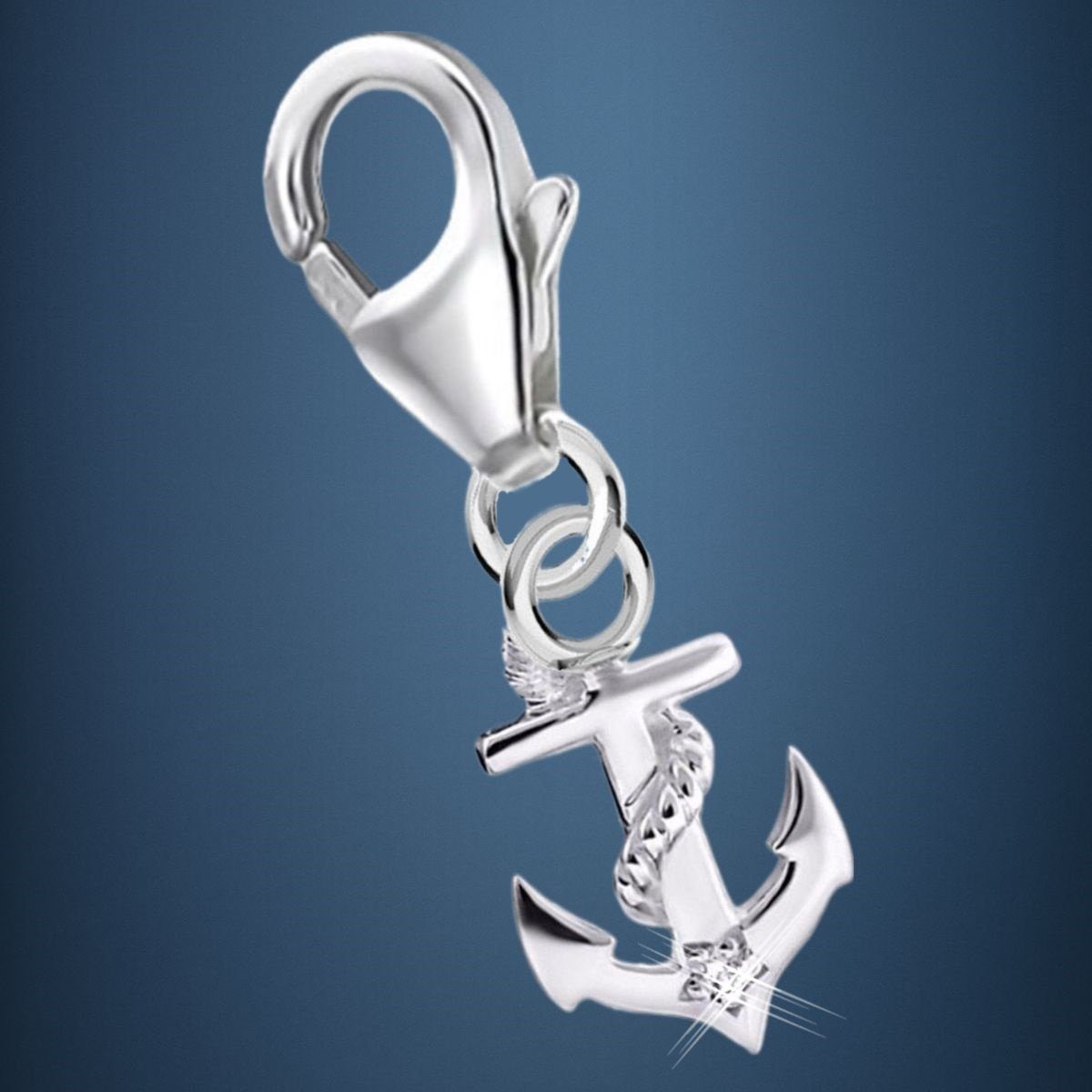 Goldene Hufeisen Charm Anker mini Anker Karabiner Charm Anhänger 925 Silber mit Zirkonia (1 Stück, inkl. Etui), für Gliederarmband oder Halskette – Bild 4 von 4
