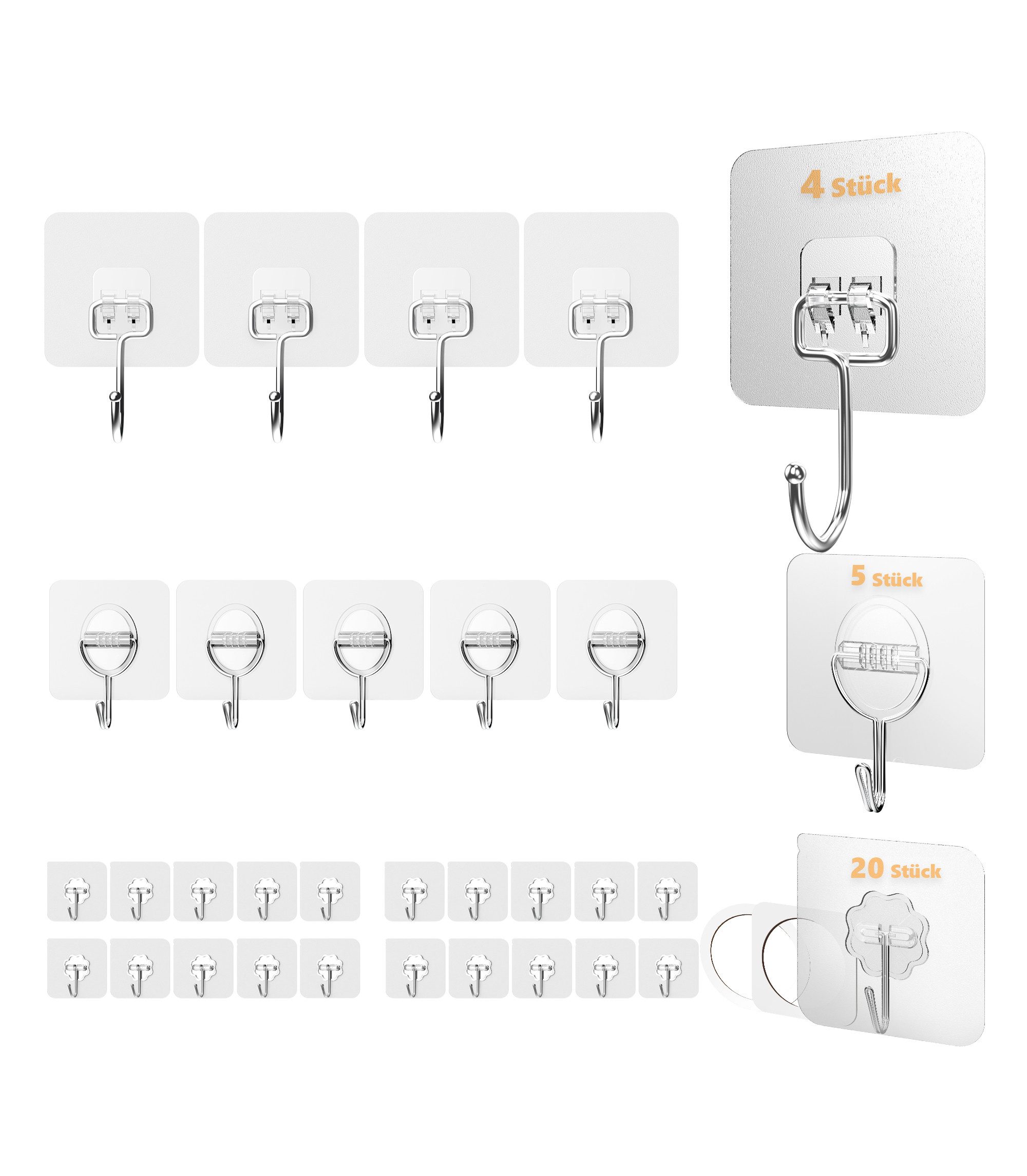 Lindenstein Klebehaken Transparente selbstklebende Klebehaken 180° drehbar, Schlafzimmer, Küche, Badezimmer, (Packung, 29-St., 29), ohne Bohren,Stabil,langlebig,rostbeständig,verformungsresistent