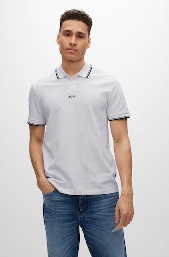 BOSS ORANGE Poloshirt PChup mit gedrucktem Logo weiß