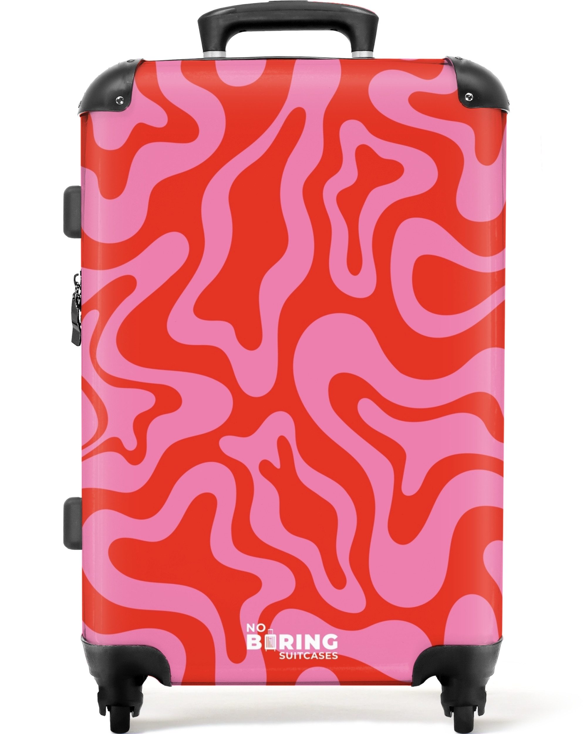 NoBoringSuitcases.com© Hartschalen-Trolley Rosa mit rotem abstraktem günstig online kaufen