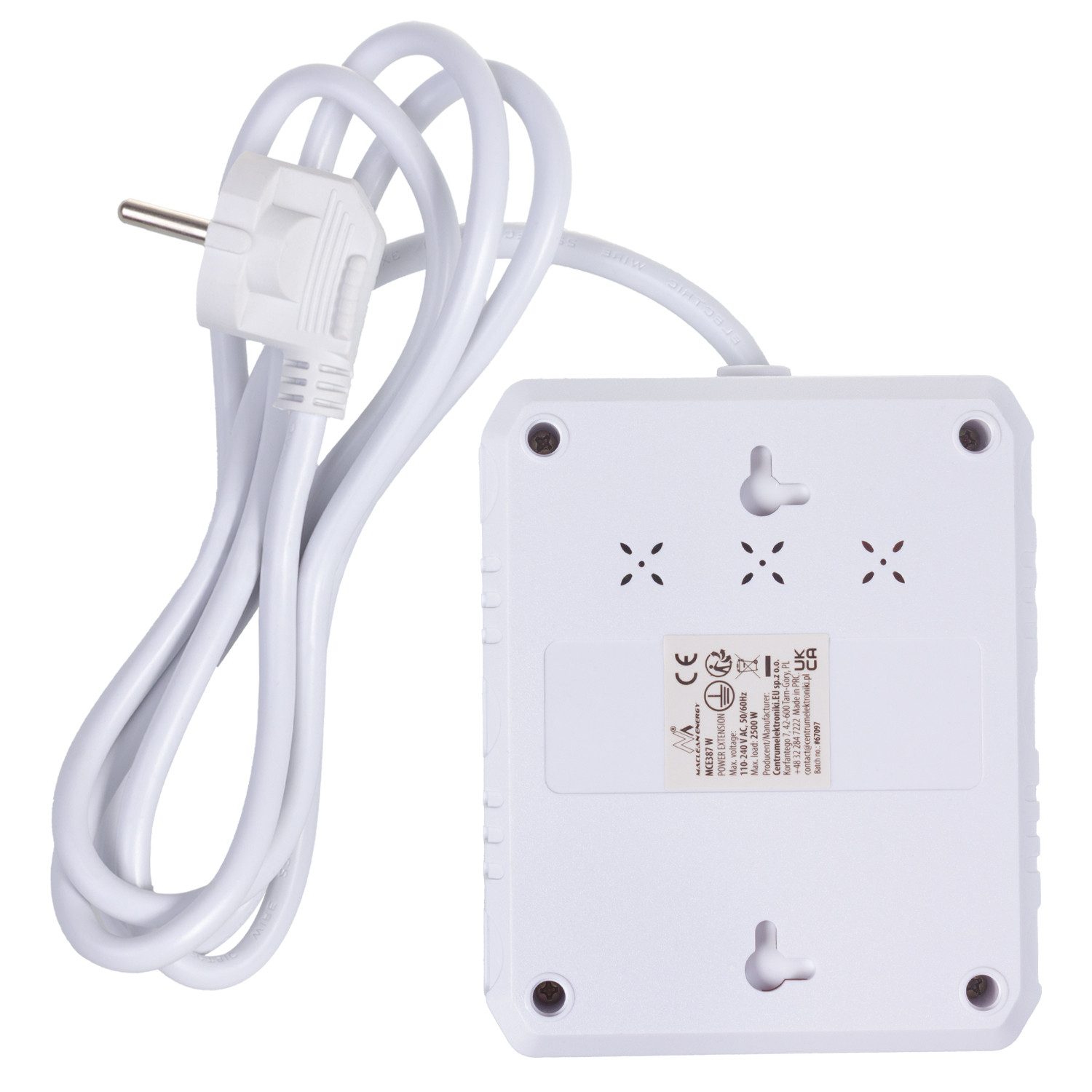 Maclean 2 Steckdosen 2500W 3xUSB Mehrfachsteckdose 2-fach (Kabellänge 1.5 m), 110-240V AC 50/60Hz, 2,1A max 2500W