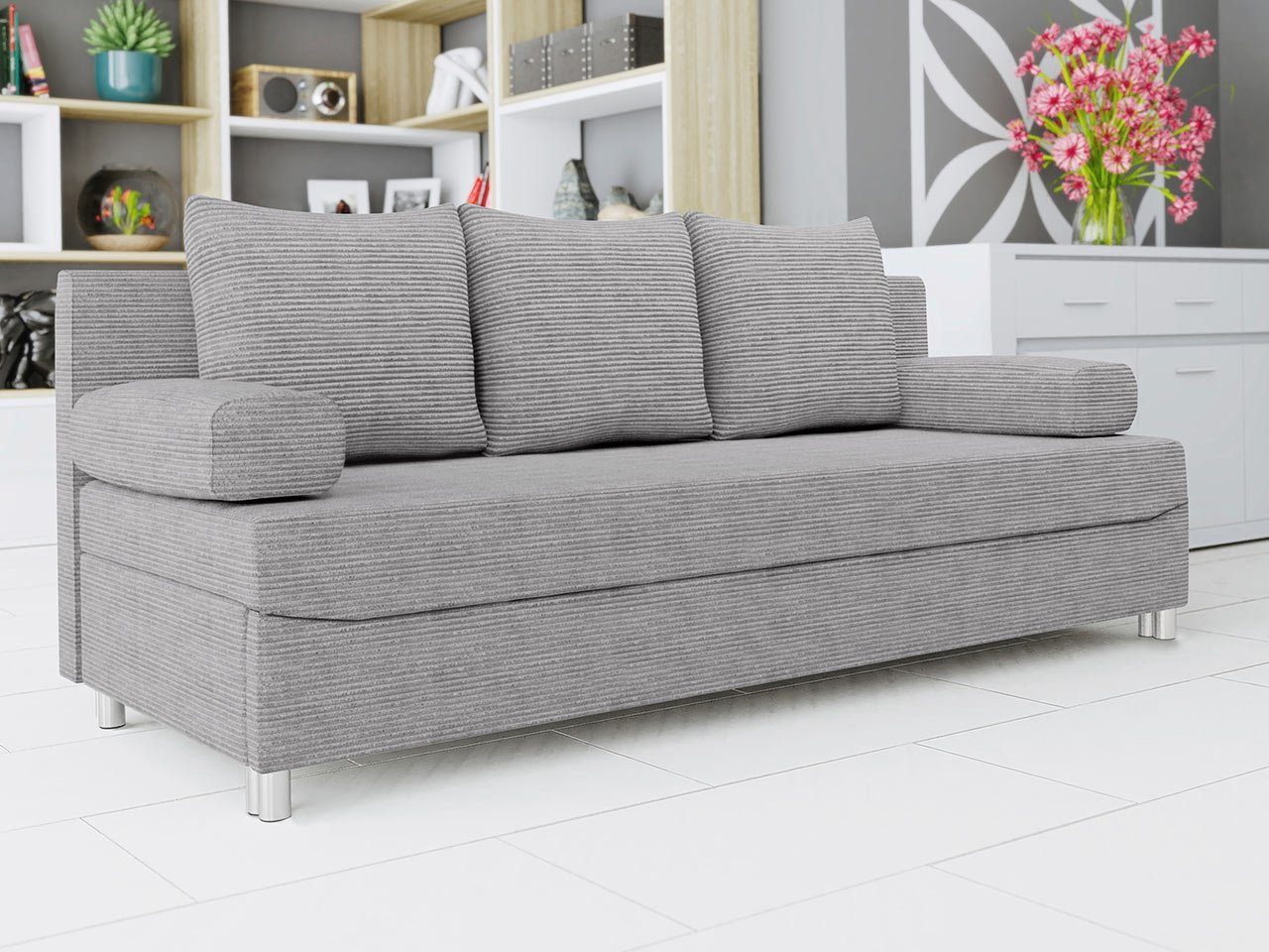 Schlafsofa 200cm Grau Leinen - Ausziehbar Mit Bettkasten 90/180×200cm