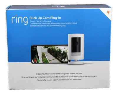 Ring Stick Up Cam Plug-in WLAN Kamera Weiss Netzkabel Alexa Überwachungskamera (Außenbereich, Innenbereich, Bewegungserkennung Nur-Personen-Modus, 1080p Video mit Nachtsicht)