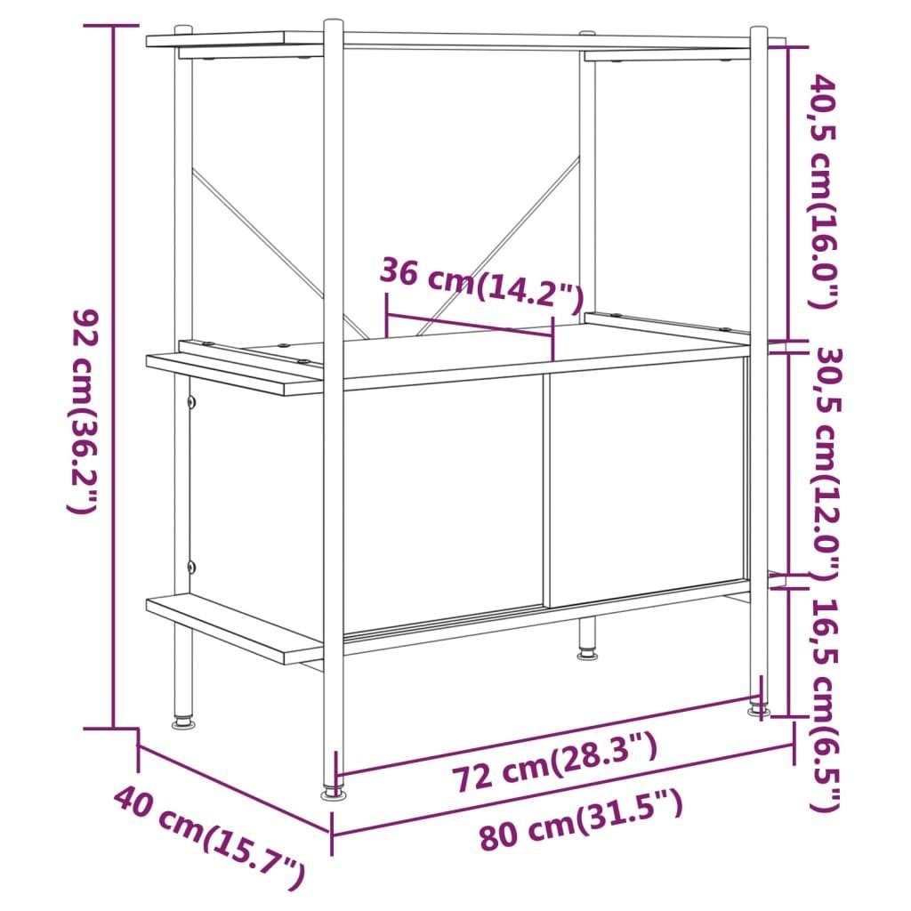 Dunkelbraun und 80x40x92 cm Bücherregal Stahl 1-tlg. 3 Böden Schrank mit Regal Holzwerkstoff, vidaXL