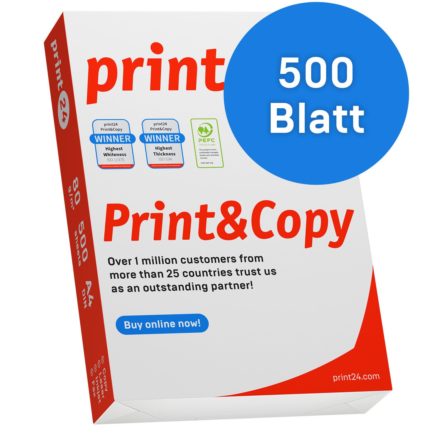 print24 Druckerpapier Kopierpapier 500 Blatt A4 80g Premium Weiß PEFC zertifiziert, PEFC-Zertifikat (GFA-PEFC-COC-500582)