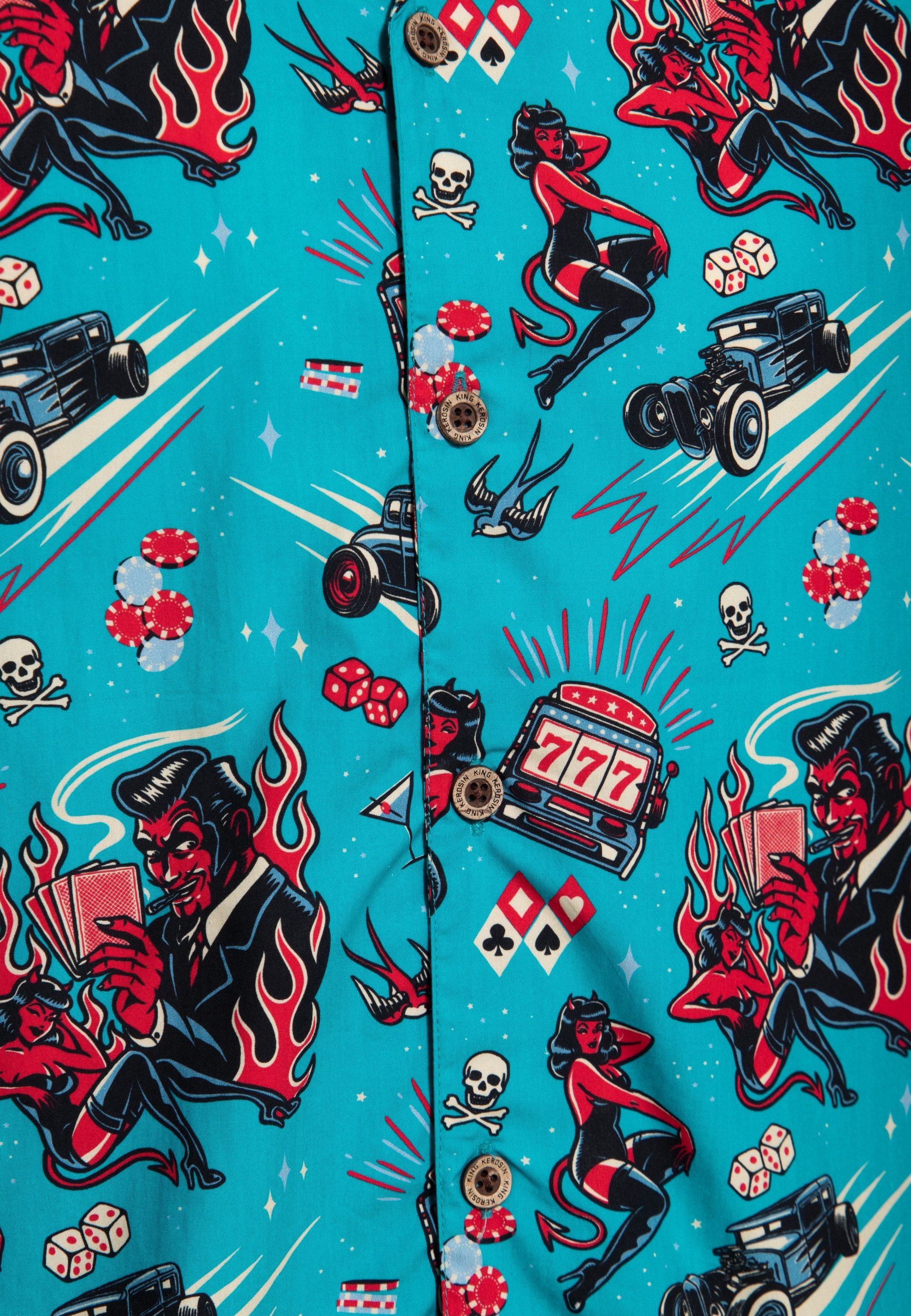 KingKerosin Kurzarmhemd Rockabilly Hot Devil mit 50s Style Allover-Print