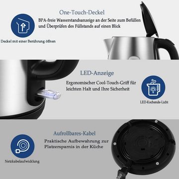Sross Wasserkocher Wasserkocher, Elektrischer Wasserkocher,mit LED-Anzeige,1,7L, 2000,00 W, Abschaltautomatik und Trockenkochschutz, für Tee und Kaffee