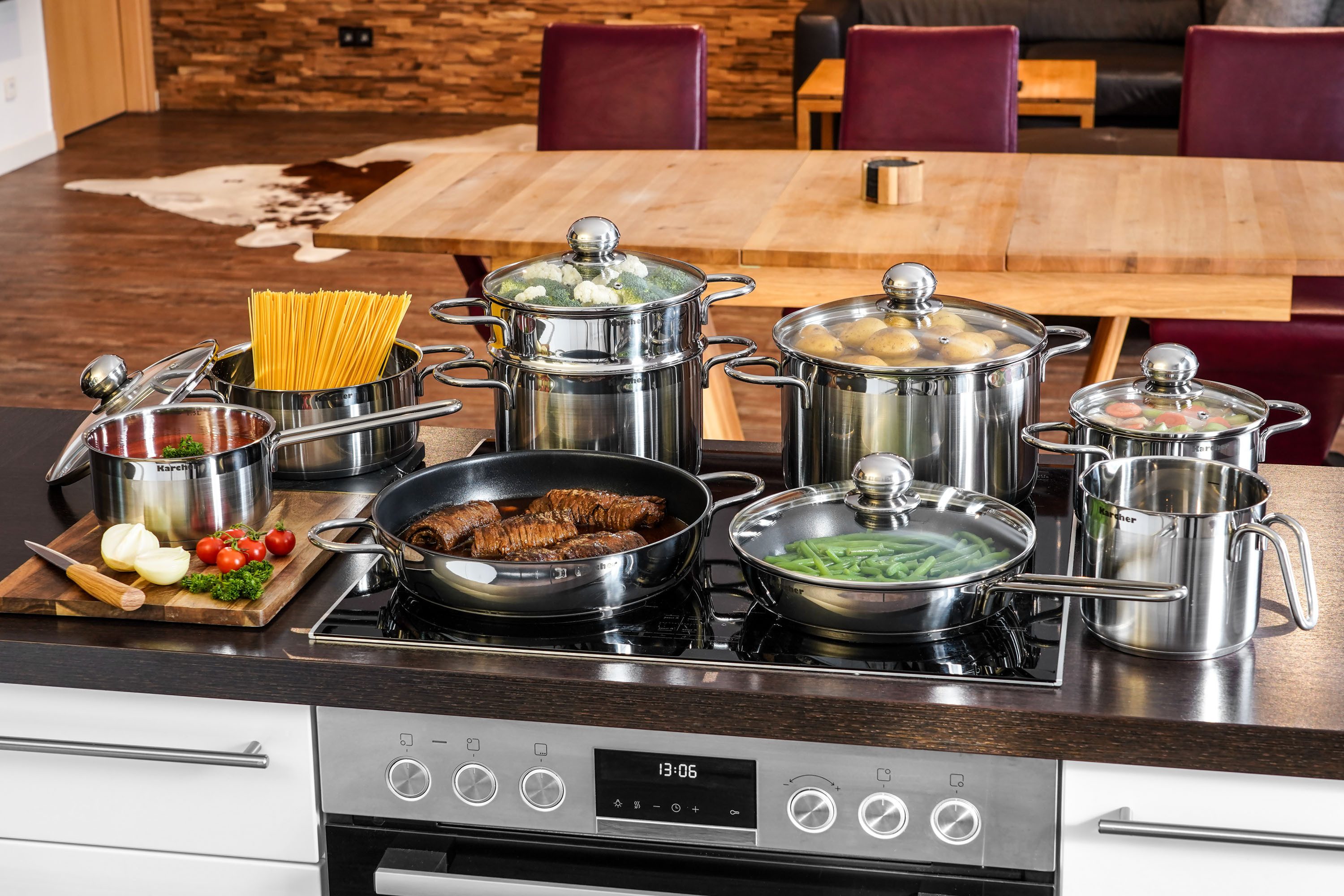 Karcher Topf-Set Jette, Edelstahl (14-tlg), inkl. 5 Glasdeckel, Induktion