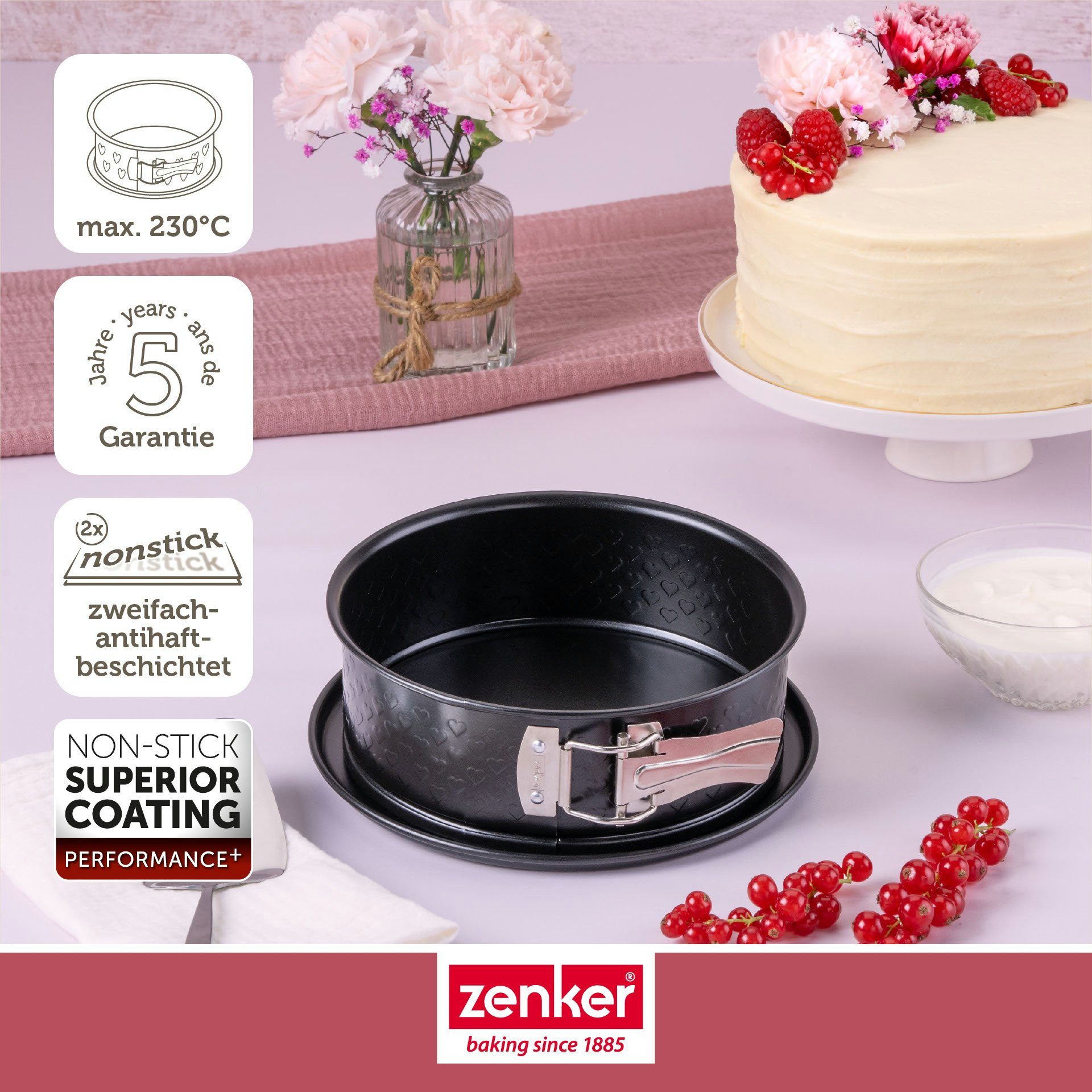 Zenker Springform Kuchenform, Backform mit Flachboden, Herz-Prägung