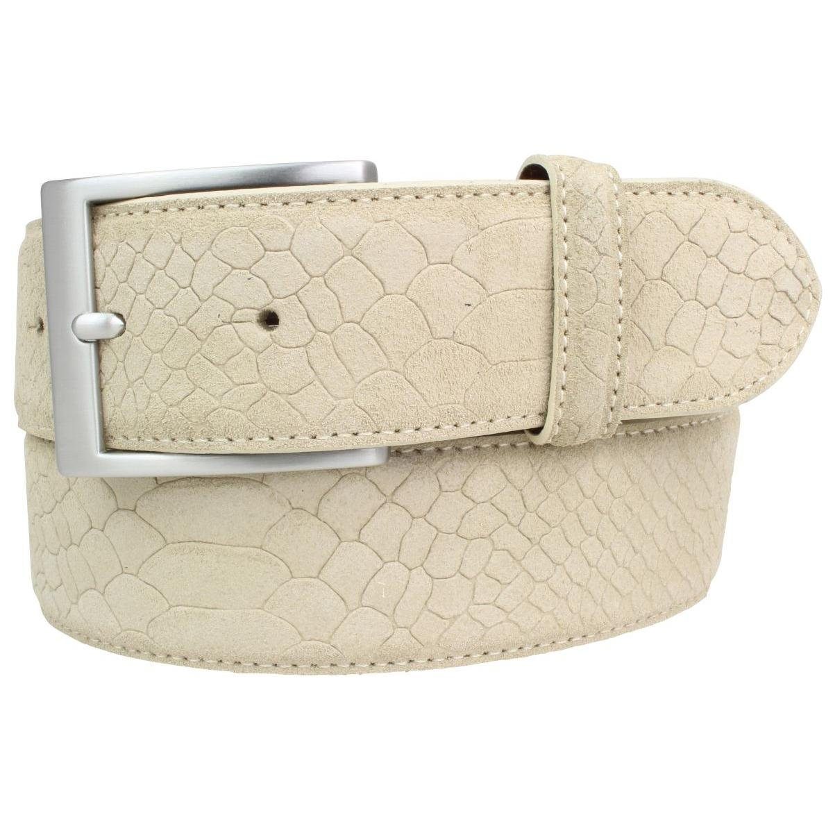 BELTINGER Ledergürtel Gürtel mit Edelstahl-Gürtelschnalle und Pythonprägung 4 cm - Leder-Gür Mist, Silber