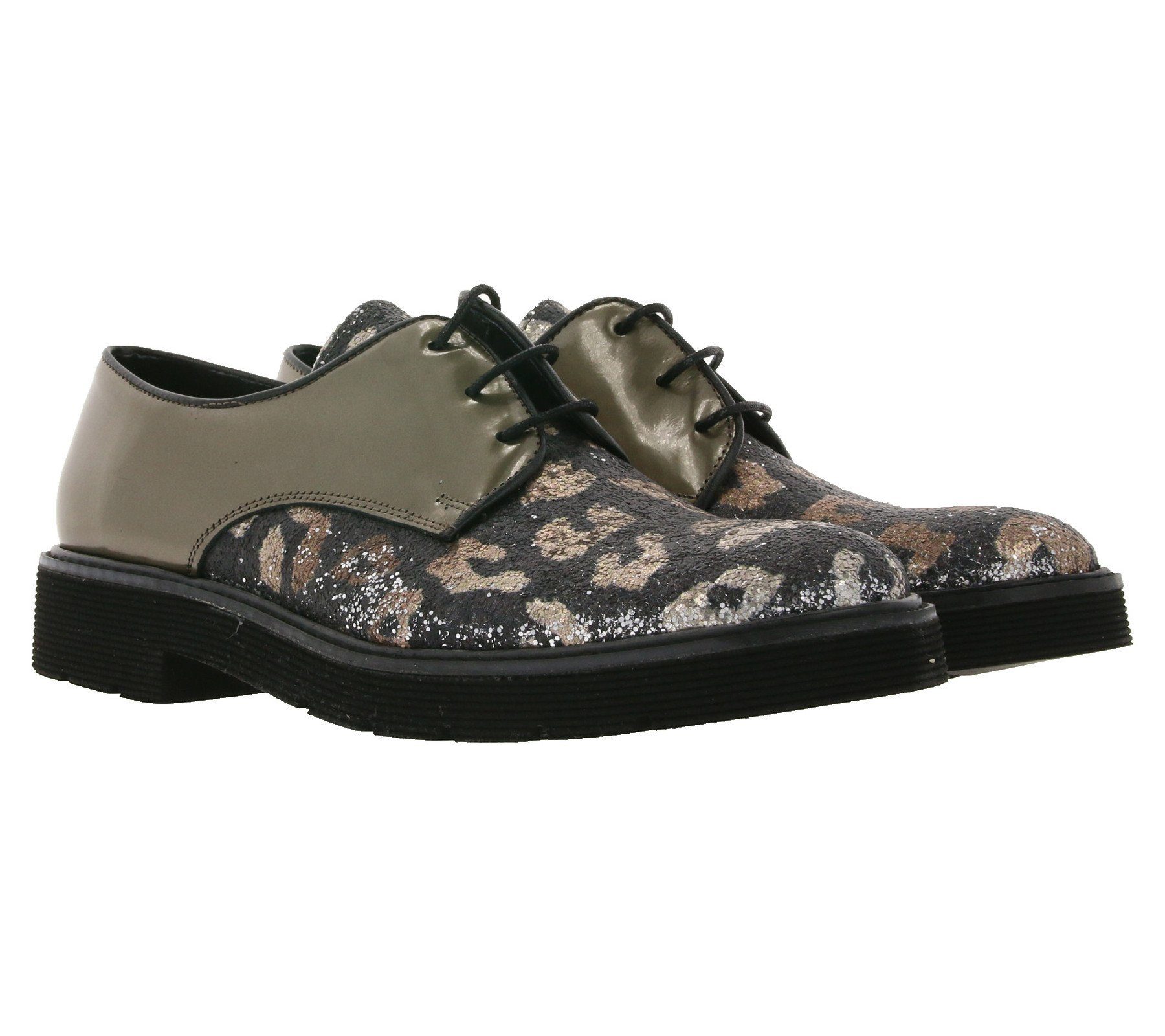 heine heine Schnürschuhe mit Sneaker Halb-Schuhe Glitter Bronze/Schwarz Freizeitschuhe Damen und Glanzeffekt trendige