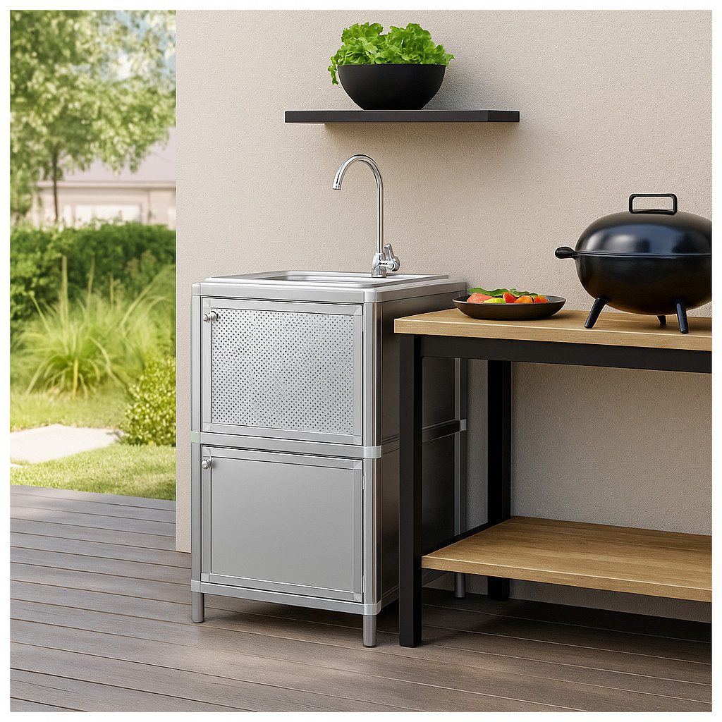 Küchenspüle Spüle mit Unterschrank für Outdoorküche Silber