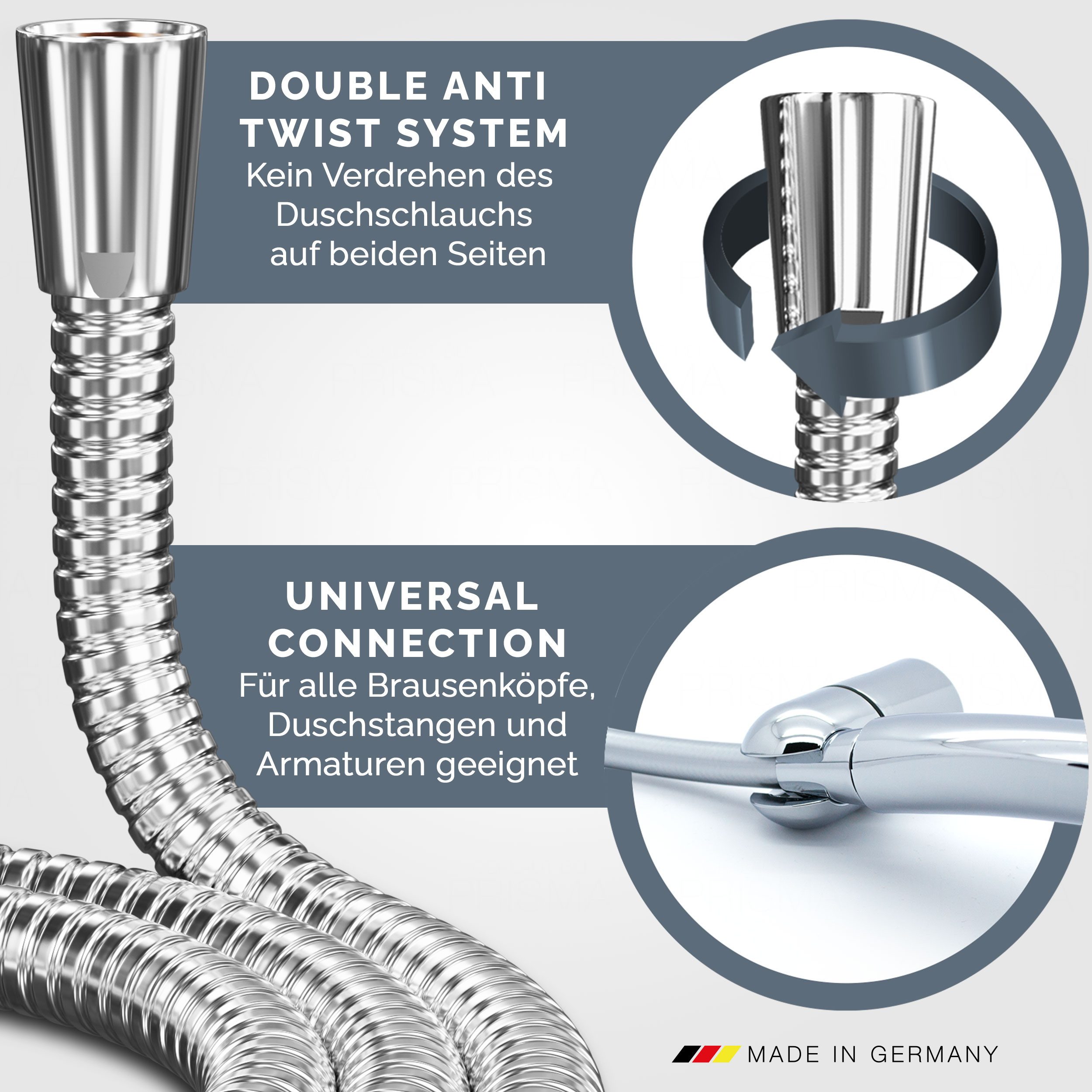 PRISMA Brauseschlauch PRISMA Duschschlauch mit doppeltem Verdrehschutz - MADE IN GERMANY, Knickfester Wasserschlauch mit Verdrehschutz • MARKENQUALITÄT AUS DEUTSCHLAND