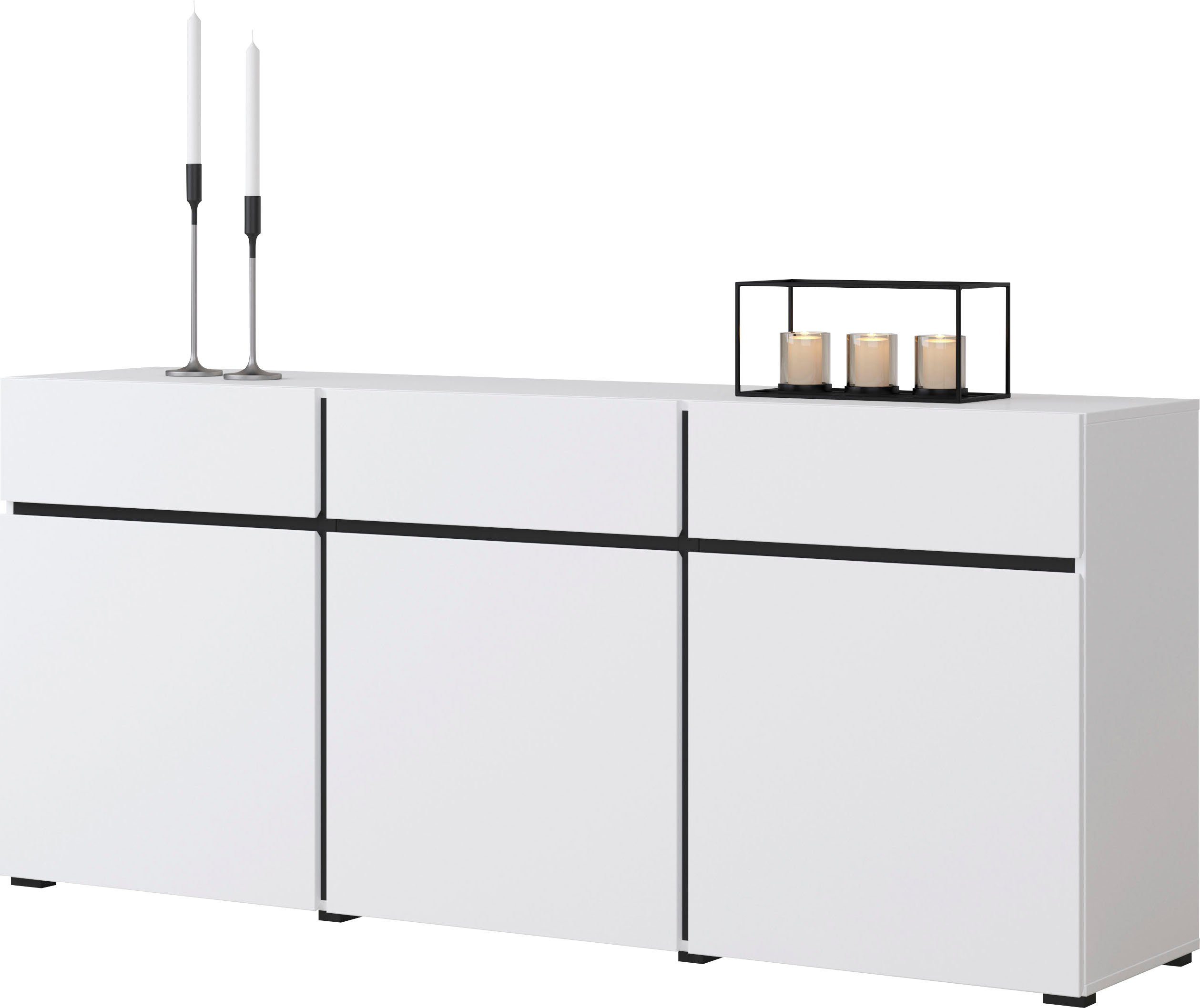 OTTO home Kommode Cross,Breite 180 cm, moderne grifflose Kommode,3 Türen/3 Schubkästen, Schubladenschrank mit viel Stauraum, Einlegeböden verstellbar