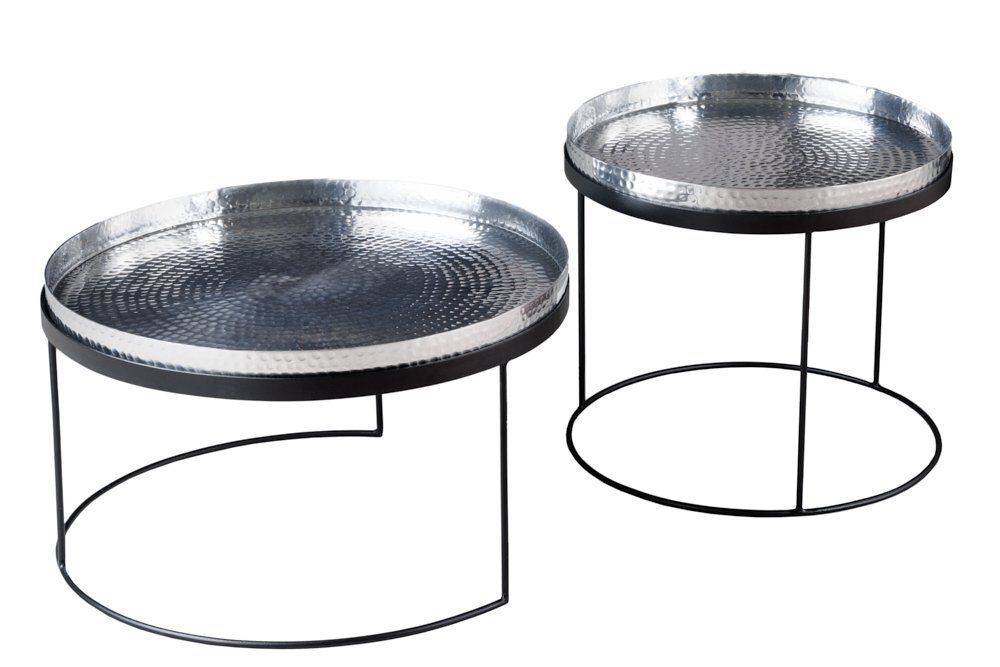 | 2-St), Platte Hammerschlag · silber ELEMENTS rund schwarz · abnehmbare silber Design Wohnzimmer · / · Couchtisch Metall Ø60cm silber (Set, riess-ambiente