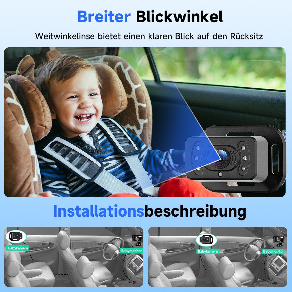 Hikity Baby Monitor 4.3' / 6.86' Car Backseat Monitor, Baby Monitor, IPS Screen, Night Vision