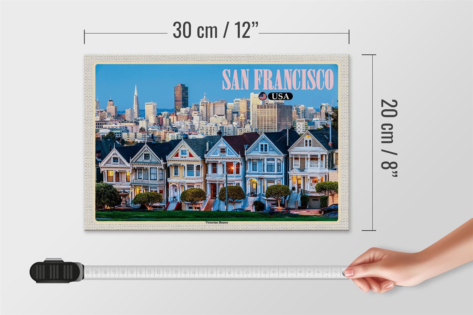 Femer GmbH Holzbild Reise 30x20cm San Francisco USA Victorian Houses Deko, (1 St), Glatte Holzfaserplatte (MDF), vorn beschichtet