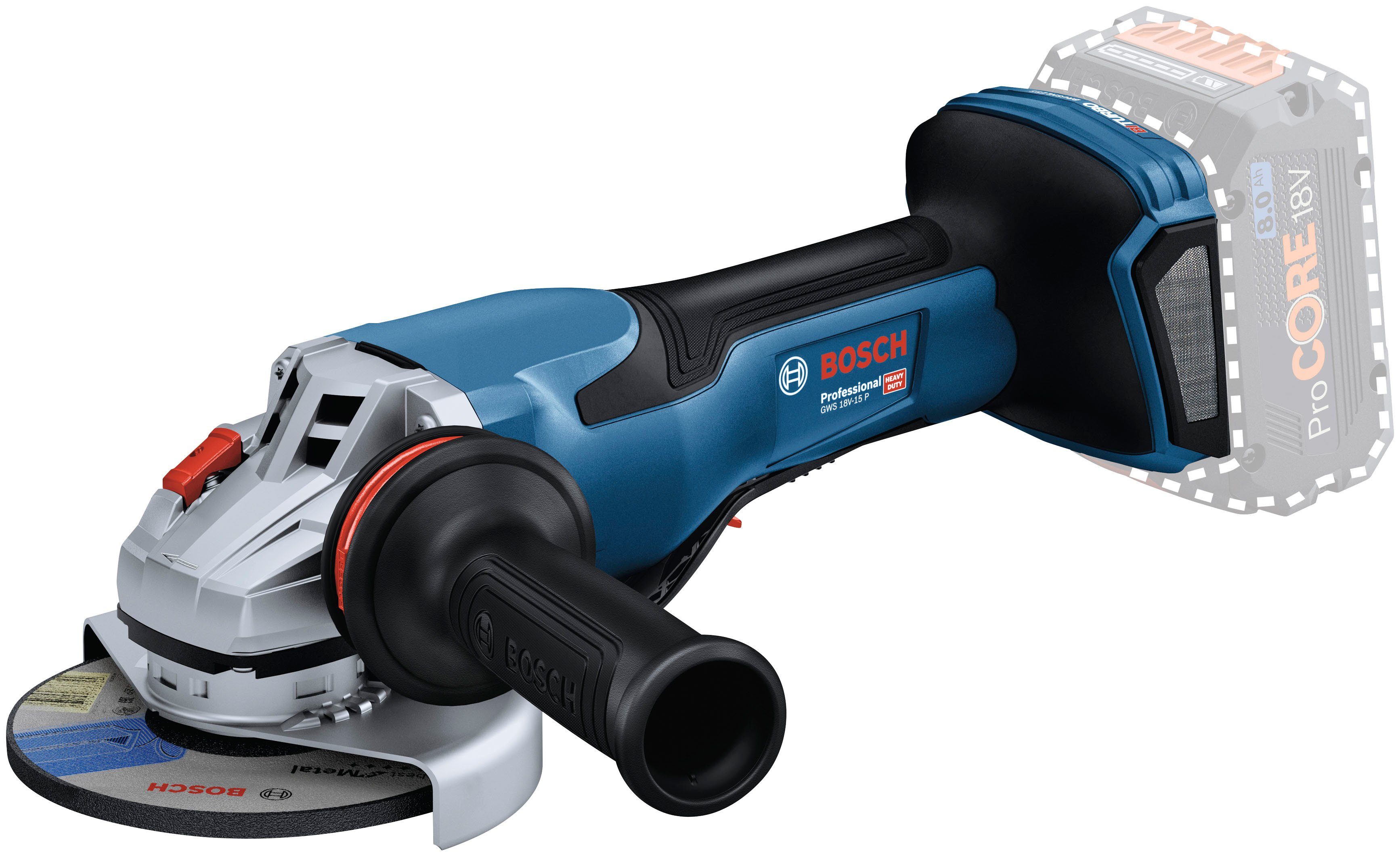 Bosch Professional P, Akku GWS max. Ladegerät 9800 ohne und Akku-Winkelschleifer U/min, 18V-15