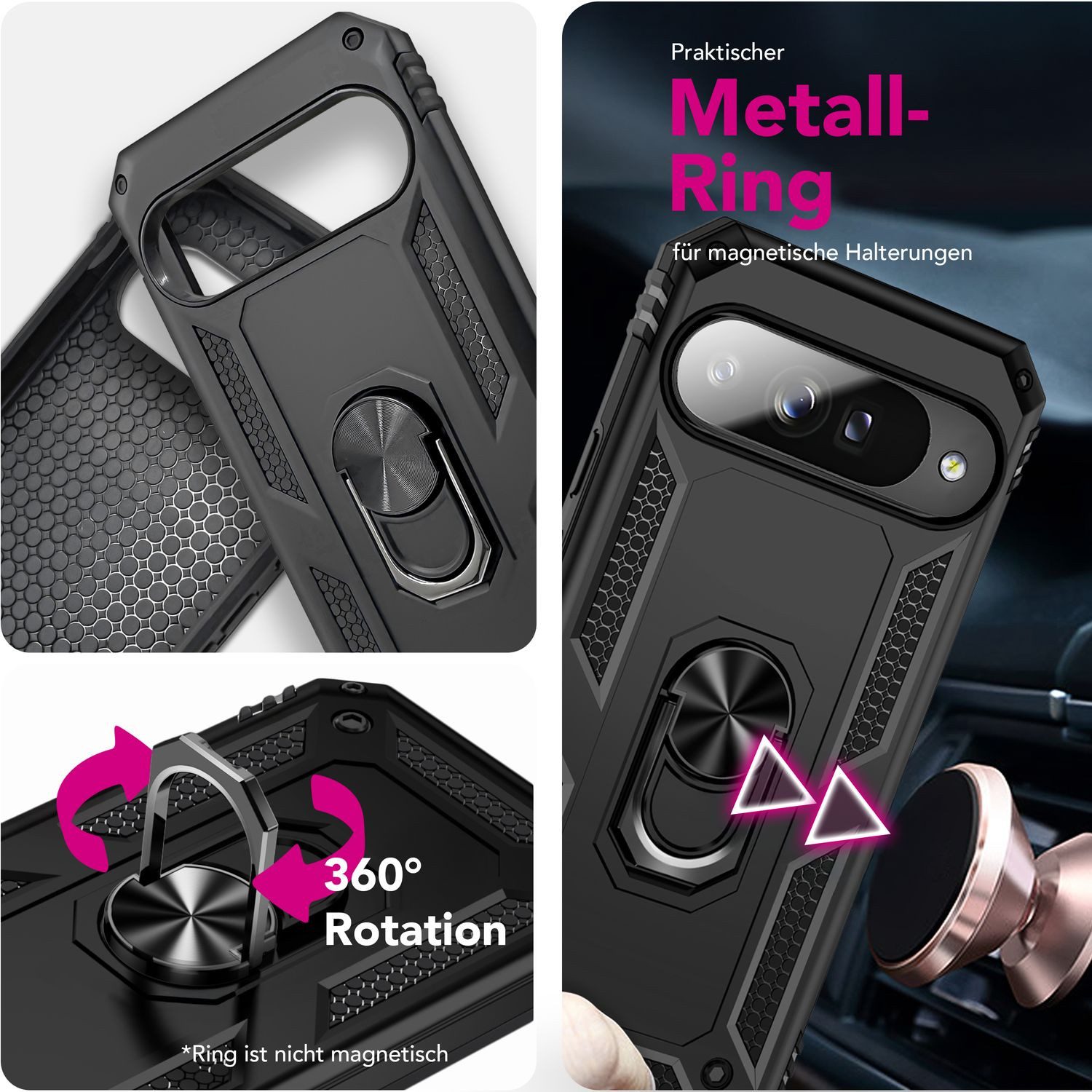 Nalia Smartphone-Hülle Google Pixel 10 16 cm (6,3 Zoll), Military Style Panzerhülle / Extrem Robust / 360° Ring / Outdoor Case