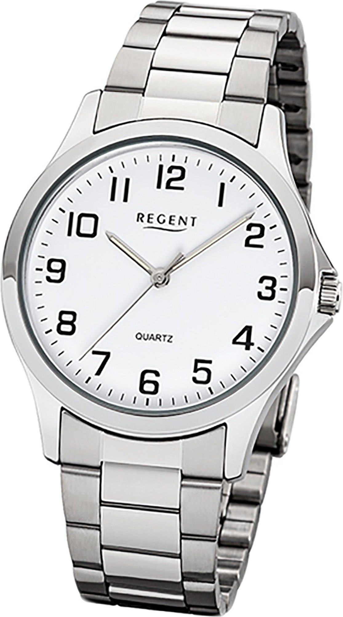 Regent Quarzuhr Regent Metall Herren Uhr 1152412, Herrenuhr Metallarmband silber, rundes Gehäuse, mittel (ca. 39mm)