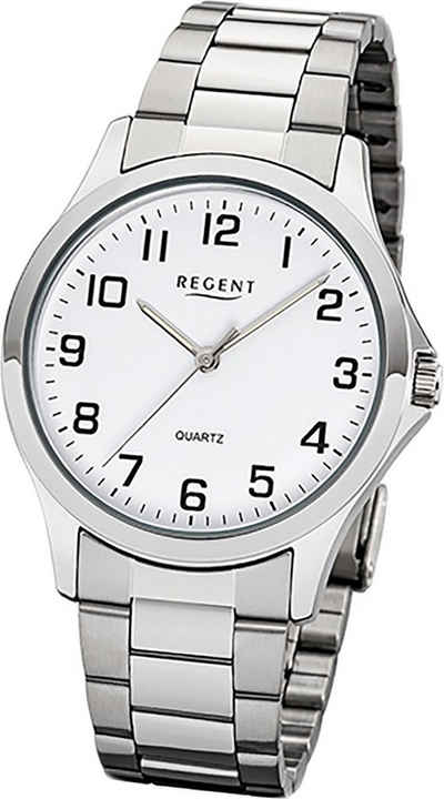 Regent Quarzuhr Regent Metall Herren Uhr 1152412, (Analoguhr), Herrenuhr Metallarmband silber, rundes Gehäuse, mittel (ca. 39mm)
