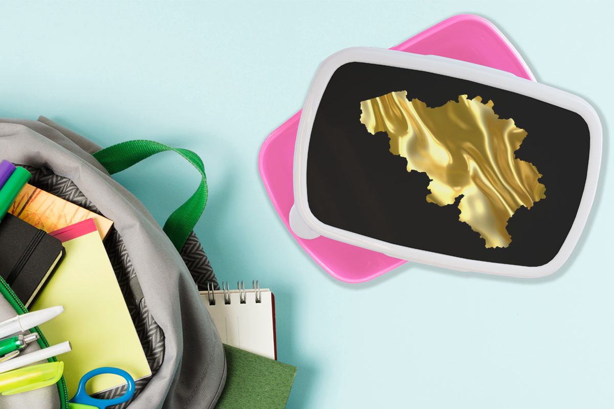 Gold, Brotdose Belgien Lunchbox Kinder, - Erwachsene, Kunststoff, rosa MuchoWow Mädchen, Snackbox, für Brotbox Karte Kunststoff - (2-tlg),