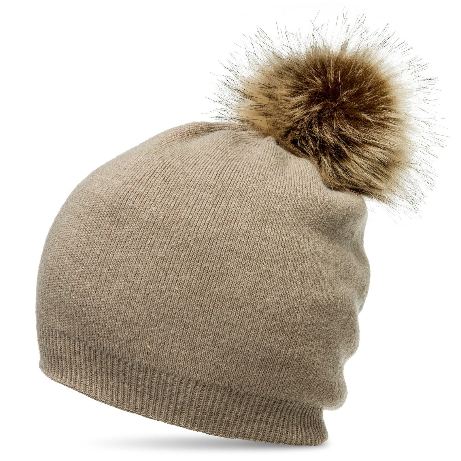 Caspar Bommelmütze MU187 elegante Damen Feinstrick Mütze Bommelmütze mit Fe günstig online kaufen