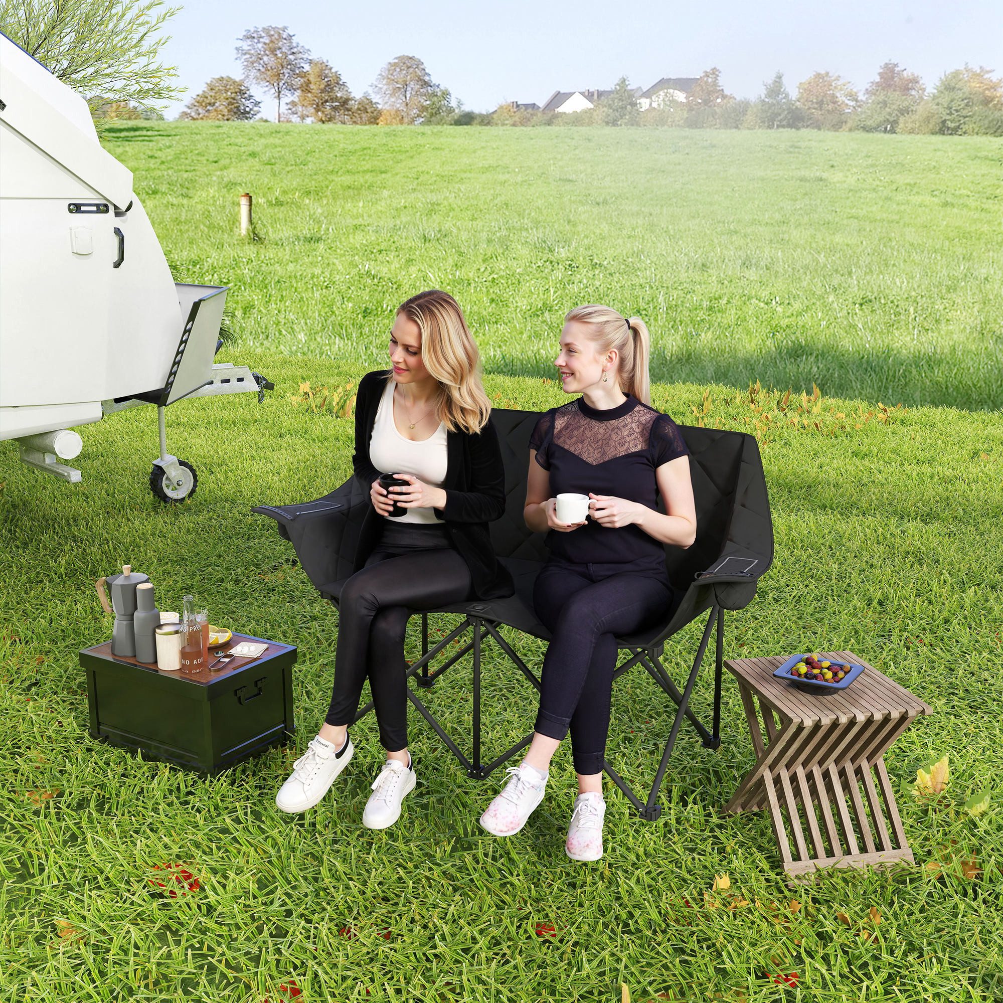 Outsunny Campingstuhl mit Kühltaschen, Tragetasche (2 günstig online kaufen